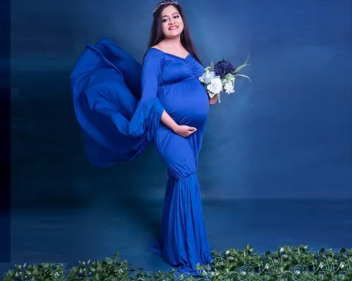 G207,(4) Navy Blue Maternity Shoot Baby Shower Trail Lycra Body Fit Gown, Size(All)