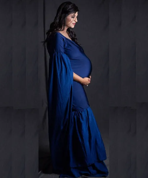 G207,(4) Navy Blue Maternity Shoot Baby Shower Trail  Lycra Fit Gown, Size(All)