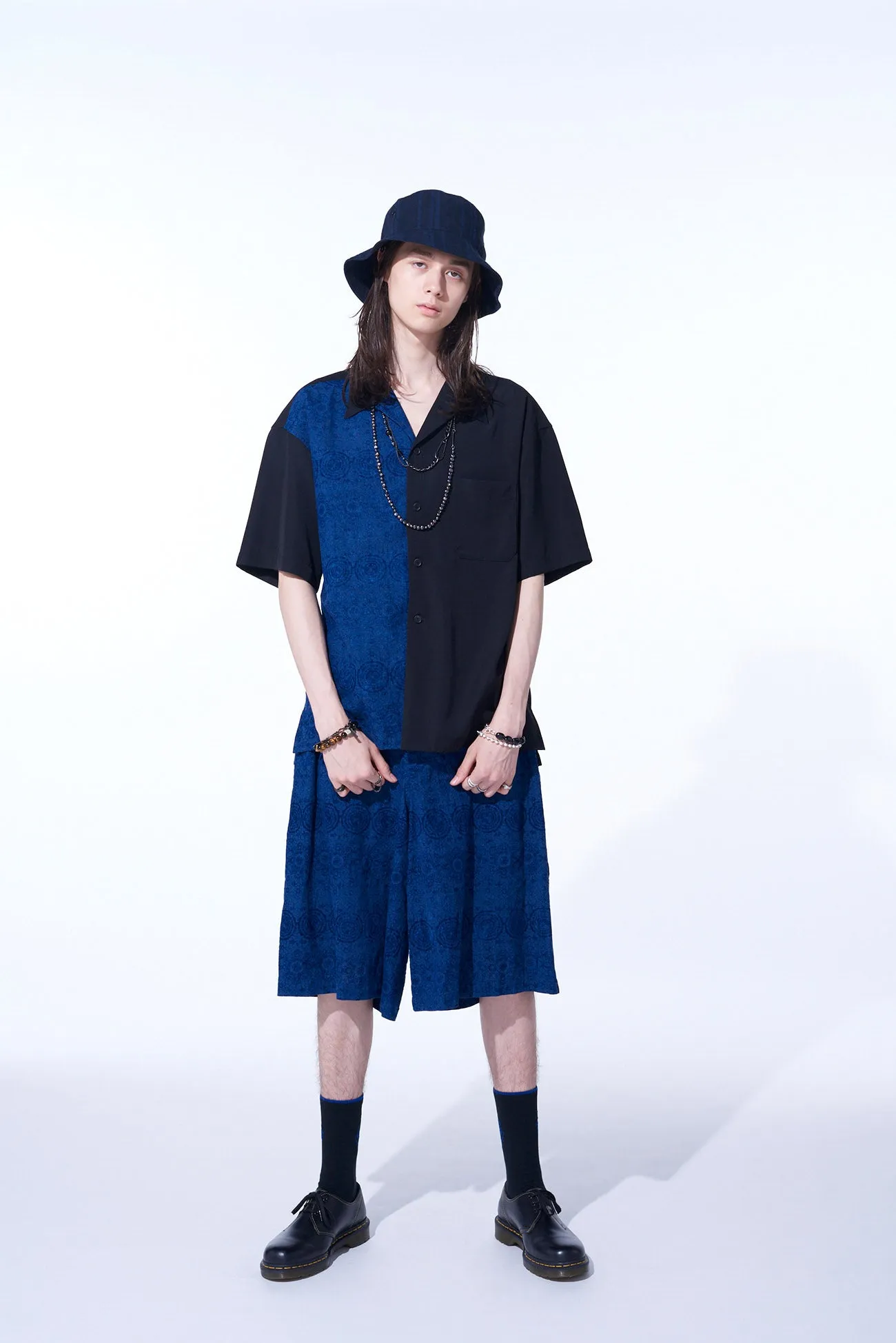 GABARDINE   MURAL LACE FADED FLOCKY LINEN CLOTH OPEN-COLLAR SHIRT