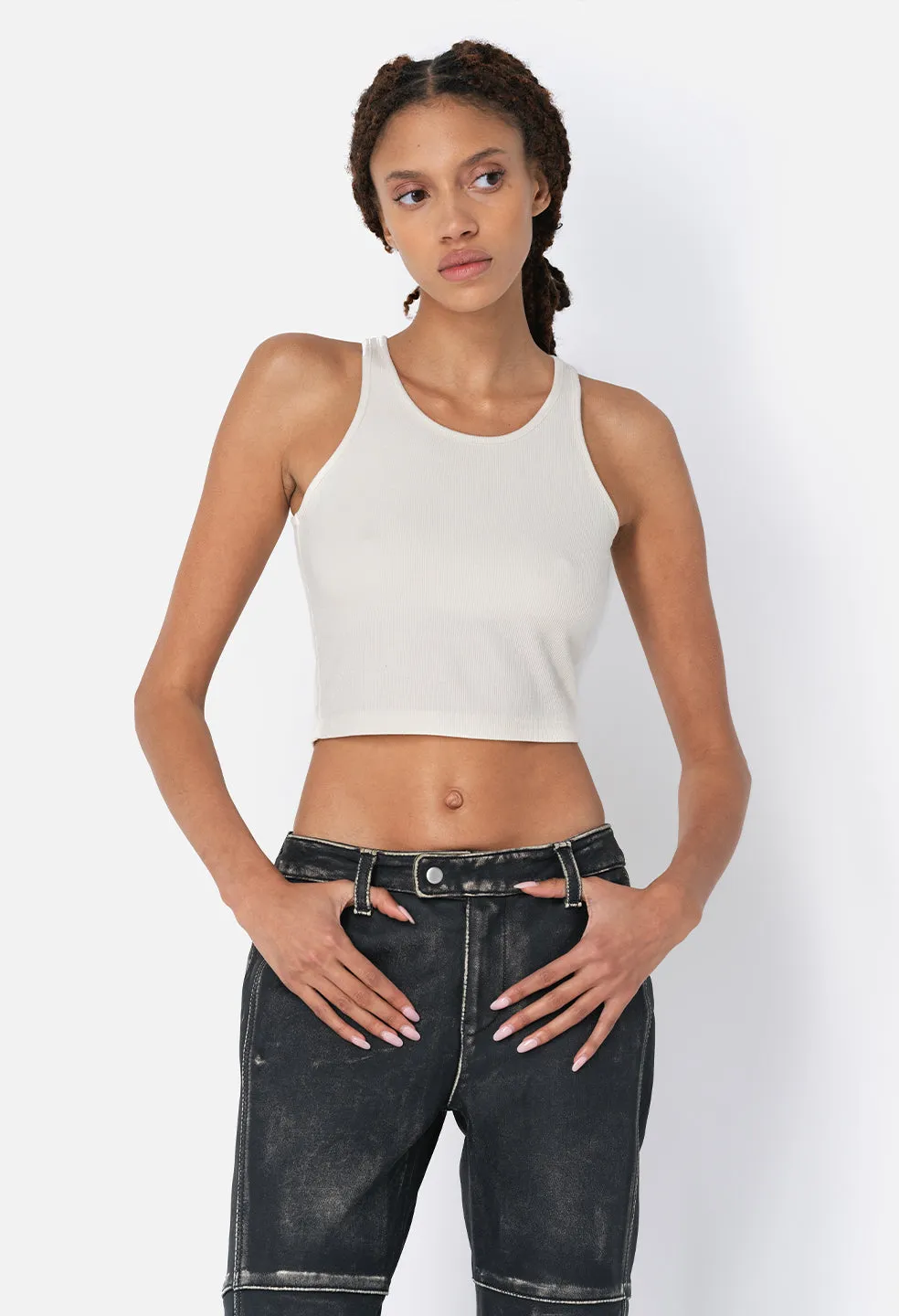 Gemini Rib Cropped Tank / Salt