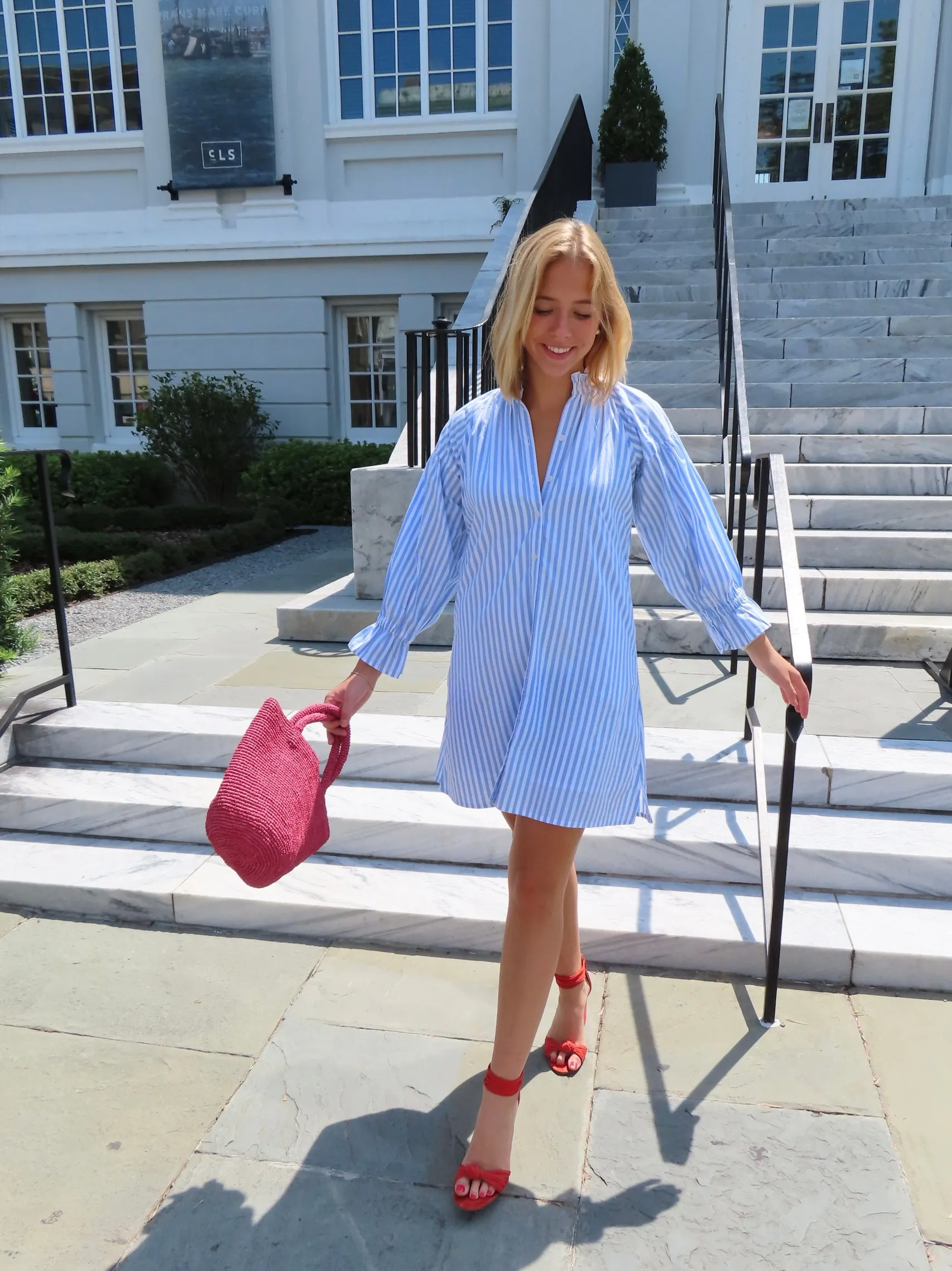 Geneva Mini Dress Blue and White Stripe