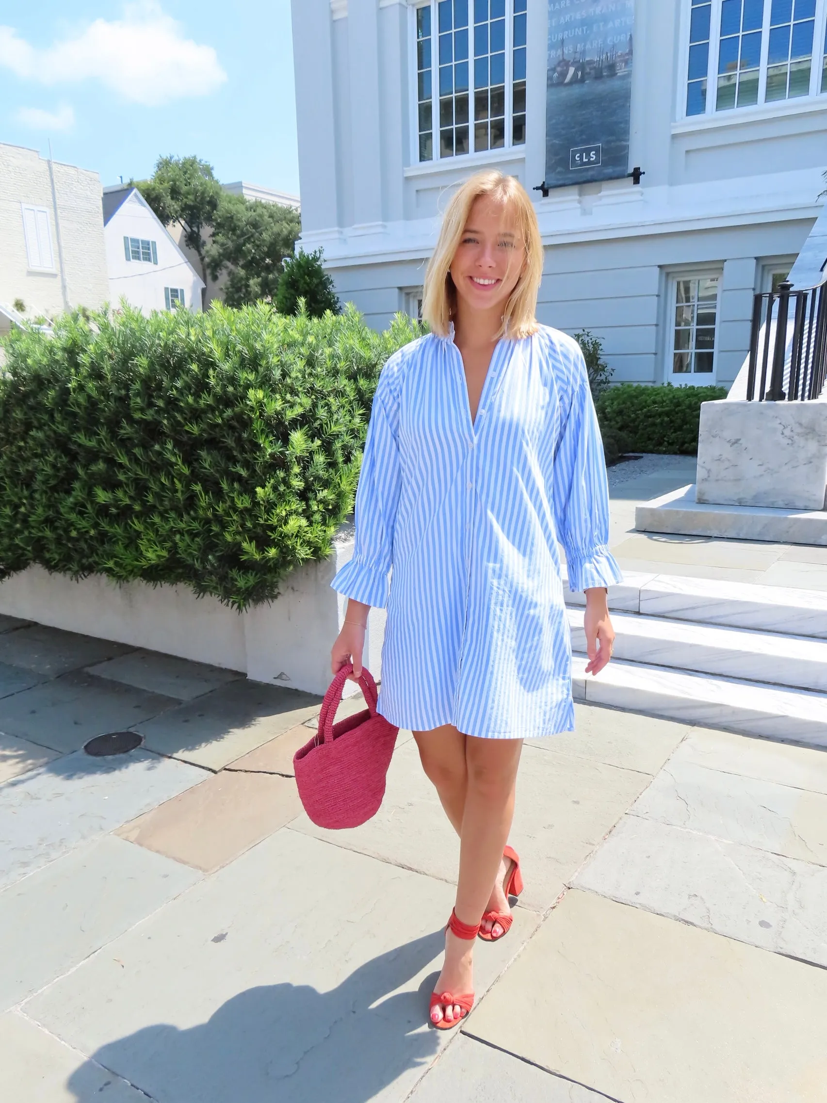 Geneva Mini Dress Blue and White Stripe