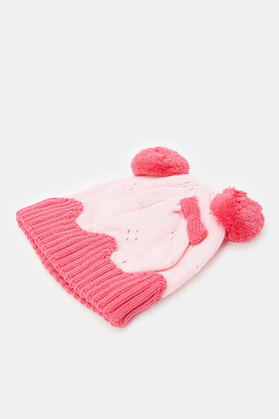 Girls Assorted Knitted Cap Set (Pack Of 2)