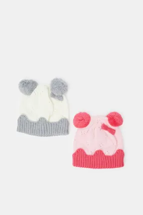 Girls Assorted Knitted Cap Set (Pack Of 2)