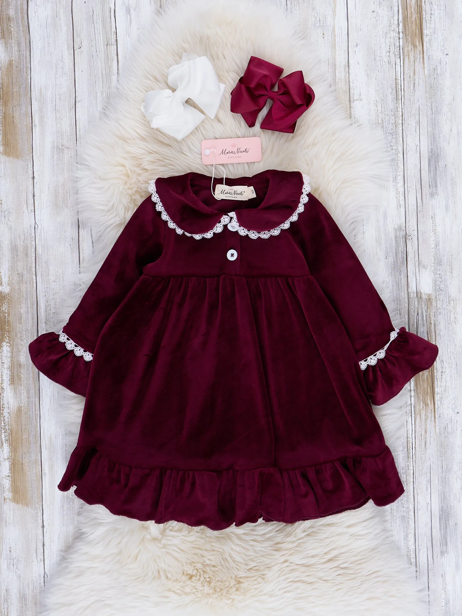 Girls' Christmas Velvet Ruffle Night Gown