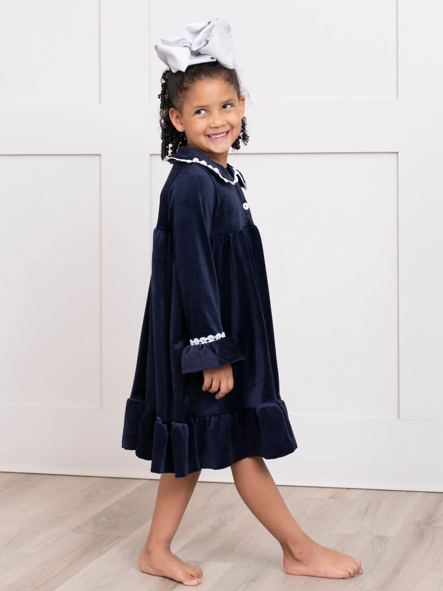 Girls' Christmas Velvet Ruffle Night Gown