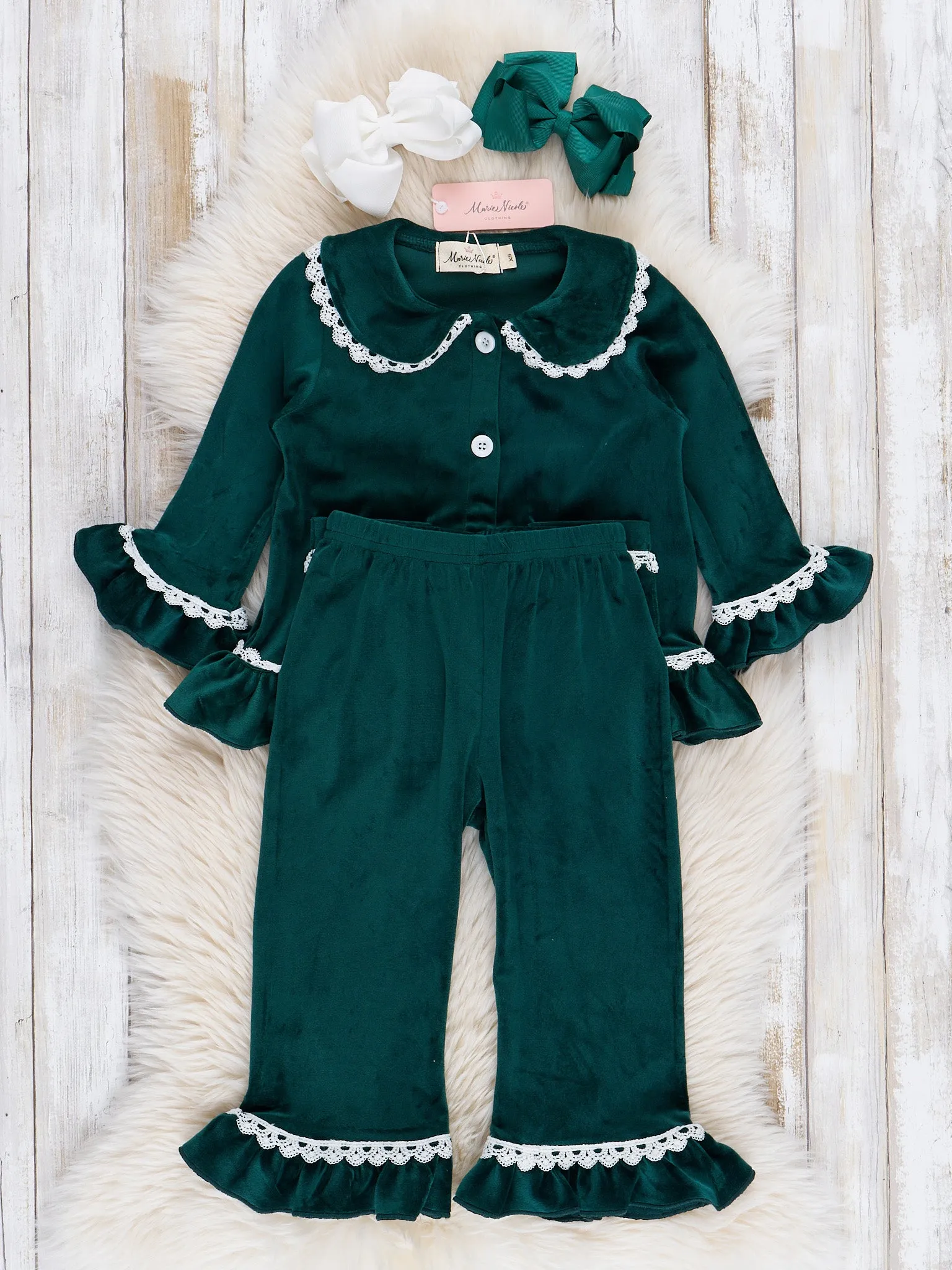 Girls' Christmas Velvet Ruffle Pajamas - Restocked!