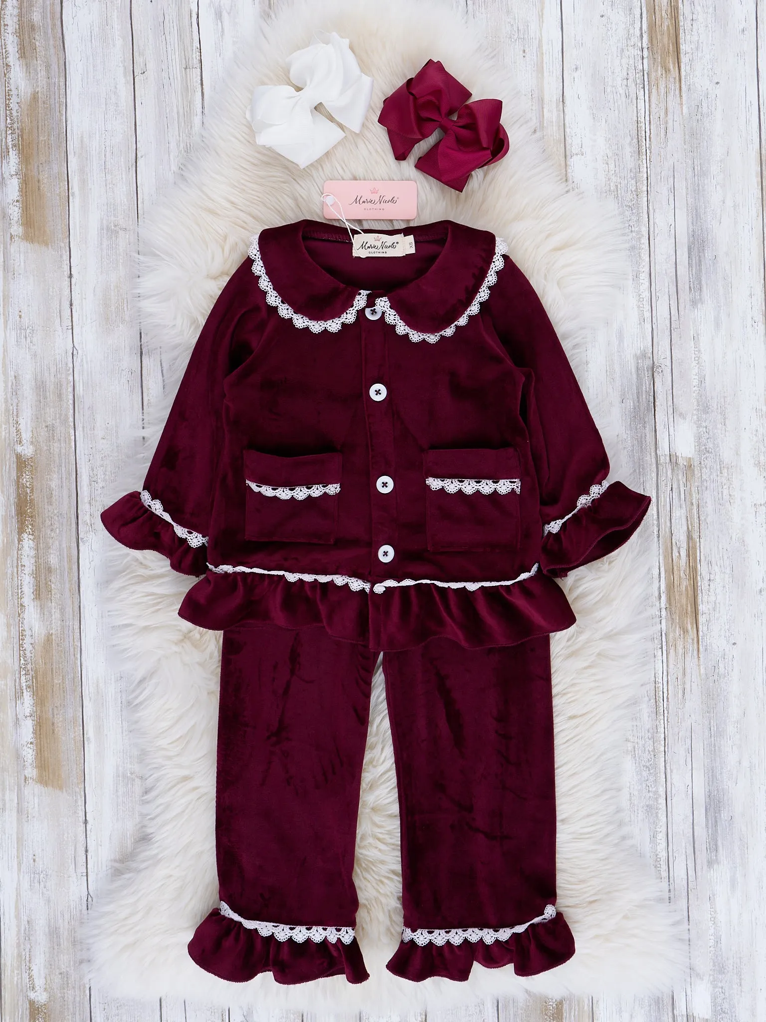 Girls' Christmas Velvet Ruffle Pajamas - Restocked!