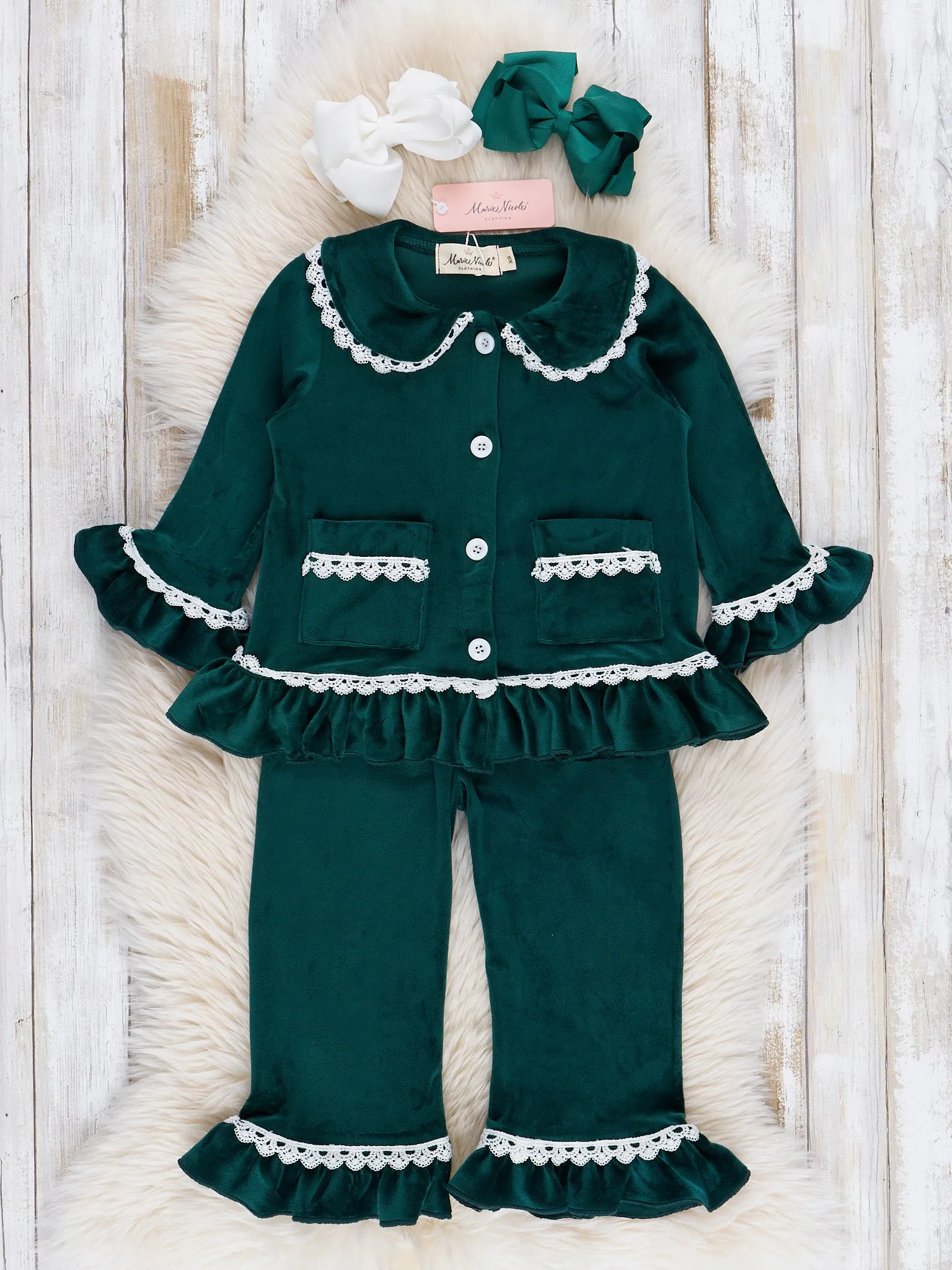 Girls' Christmas Velvet Ruffle Pajamas - Restocked!