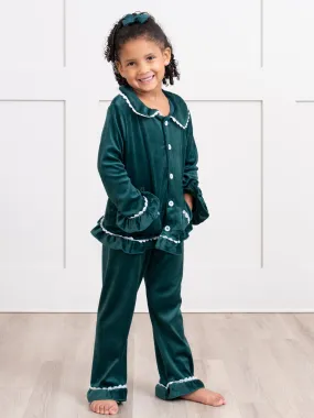 Girls' Christmas Velvet Ruffle Pajamas - Restocked!