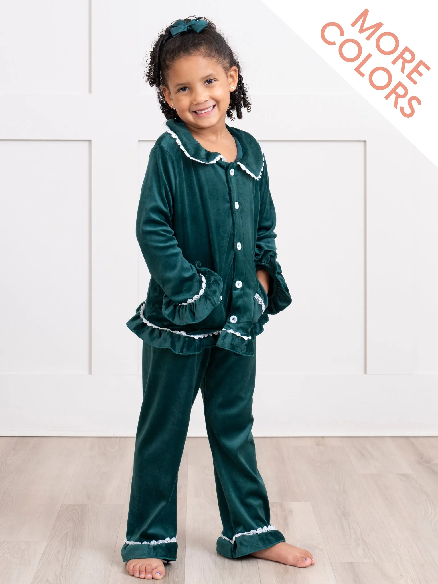 Girls' Christmas Velvet Ruffle Pajamas - Restocked!