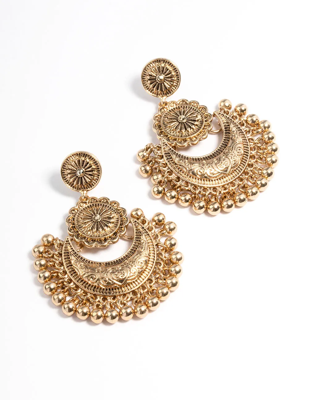 Gold Beaded Dangle Drop Earrings