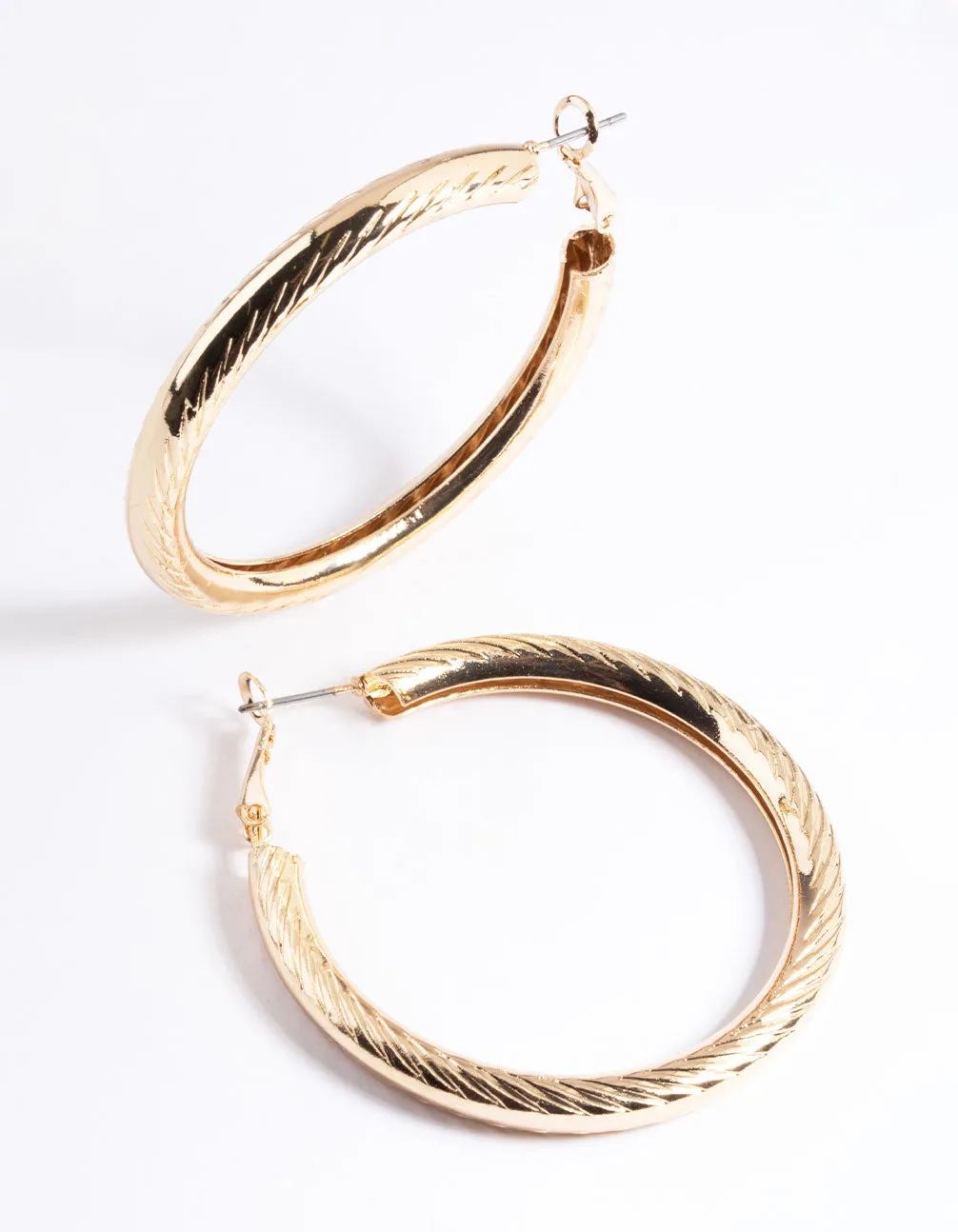 Gold Line Textured Hoop Earrings