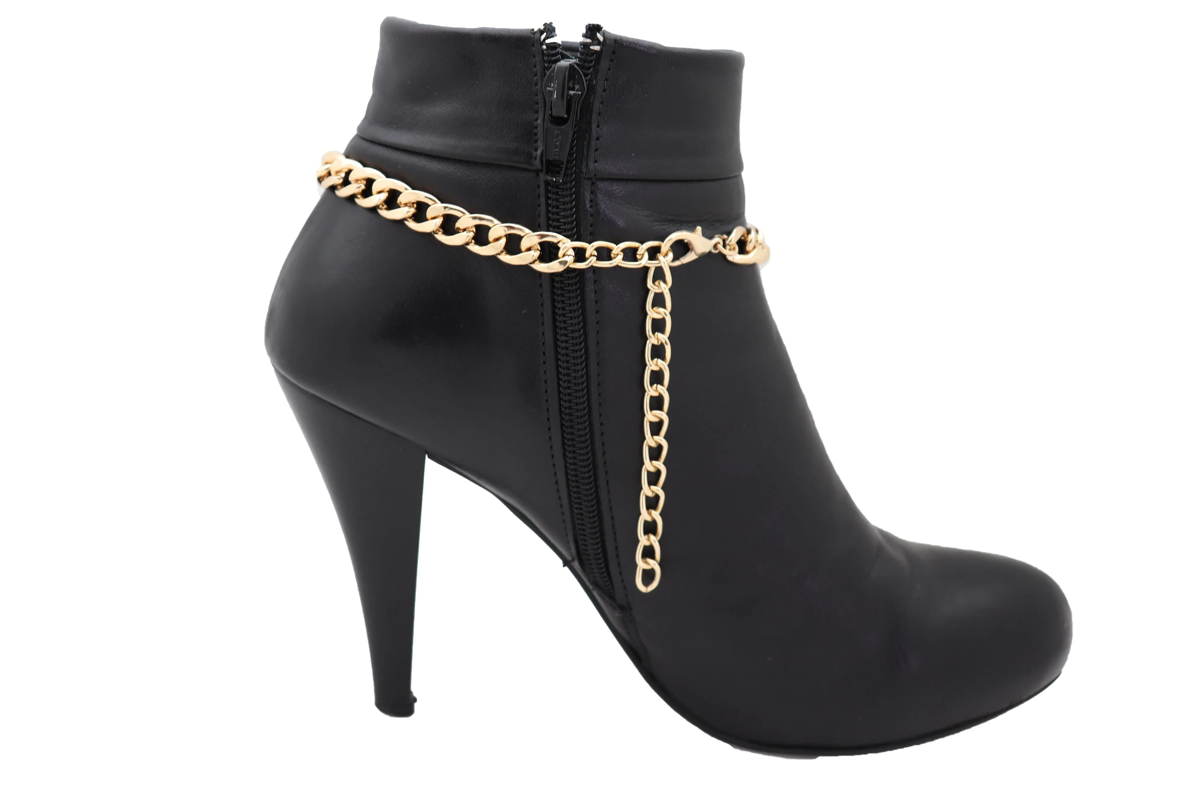 Gold Metal Chain Boot Bracelet Shoe Charm Flower Anklet