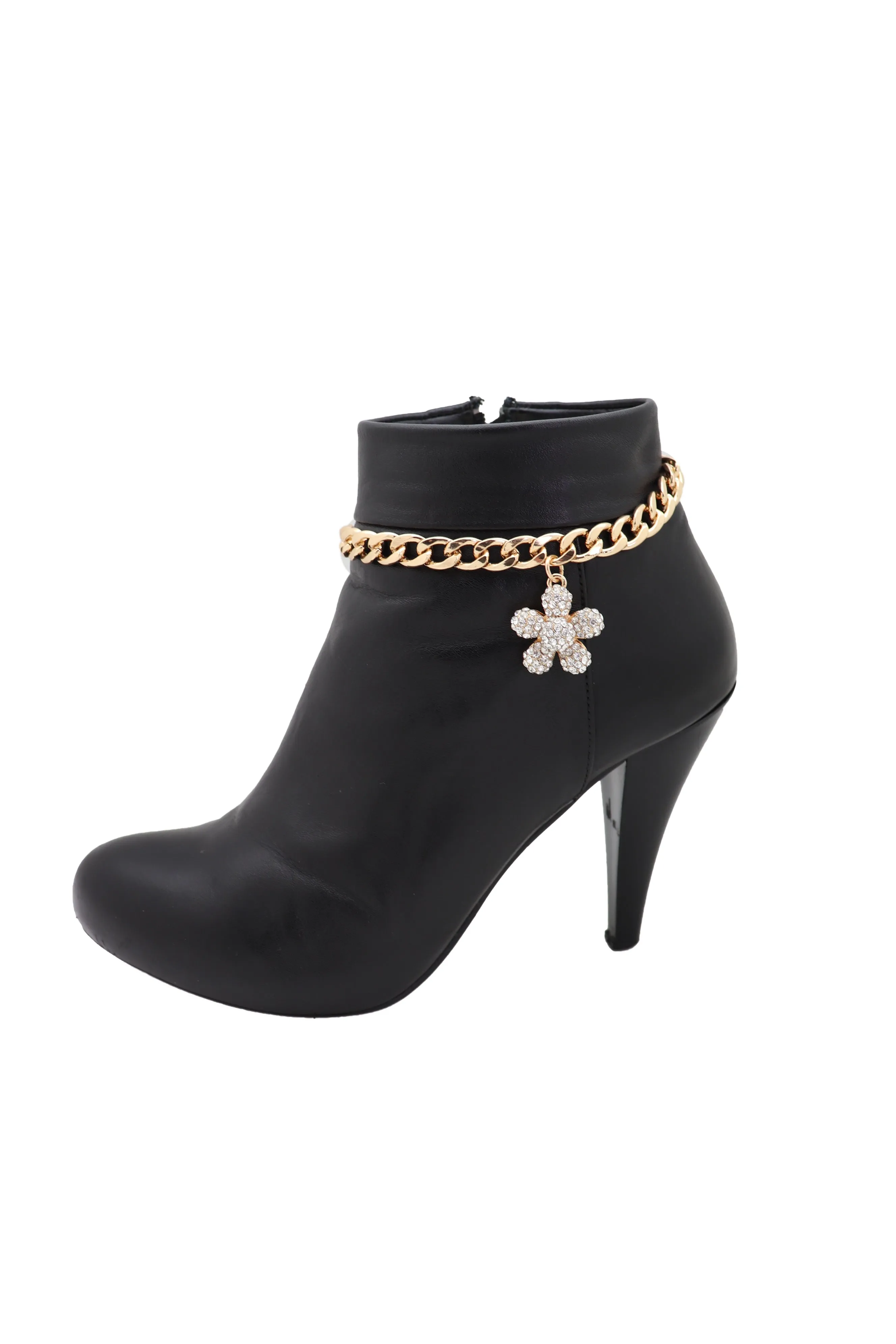 Gold Metal Chain Boot Bracelet Shoe Charm Flower Anklet