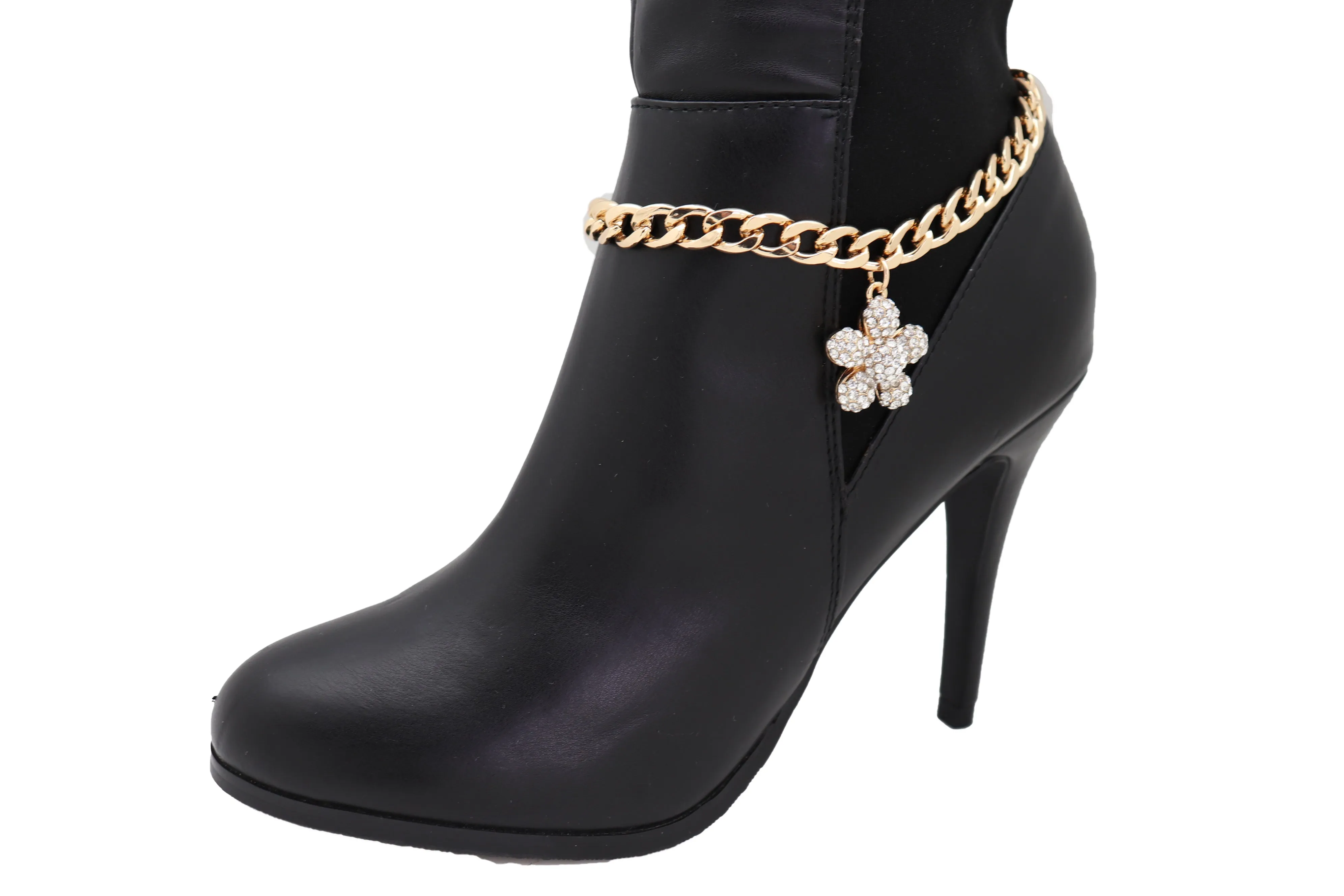 Gold Metal Chain Boot Bracelet Shoe Charm Flower Anklet