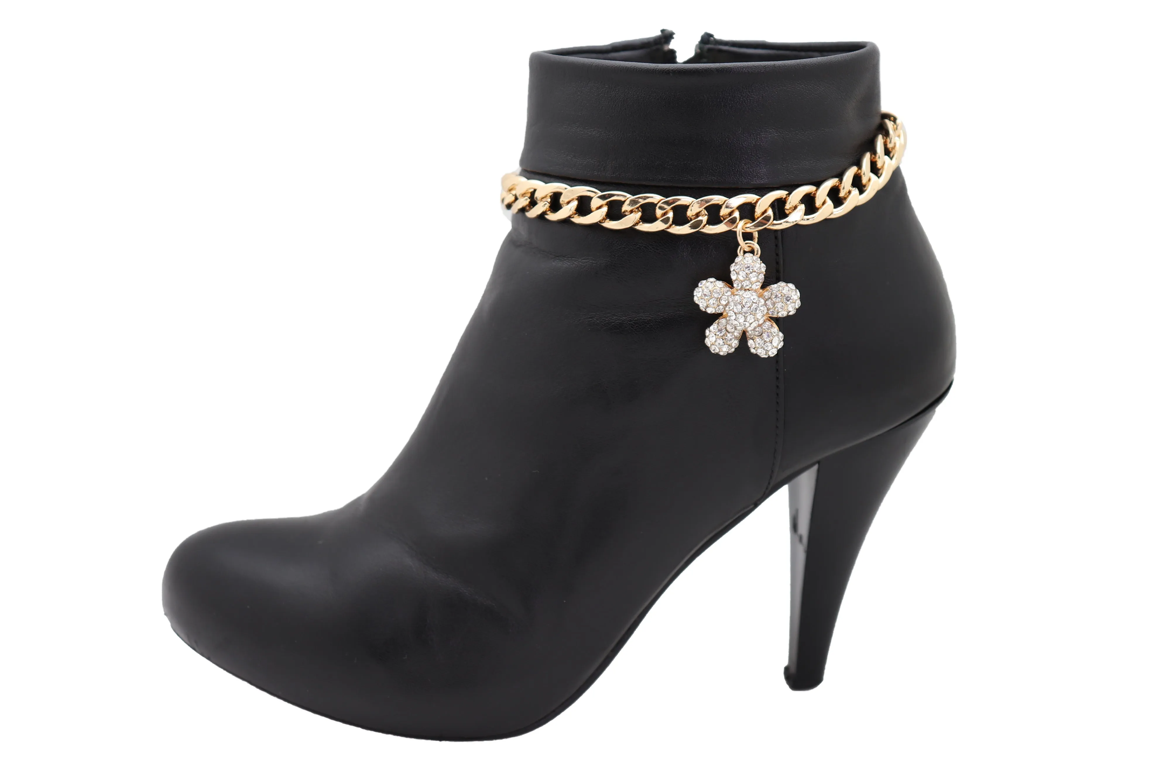 Gold Metal Chain Boot Bracelet Shoe Charm Flower Anklet