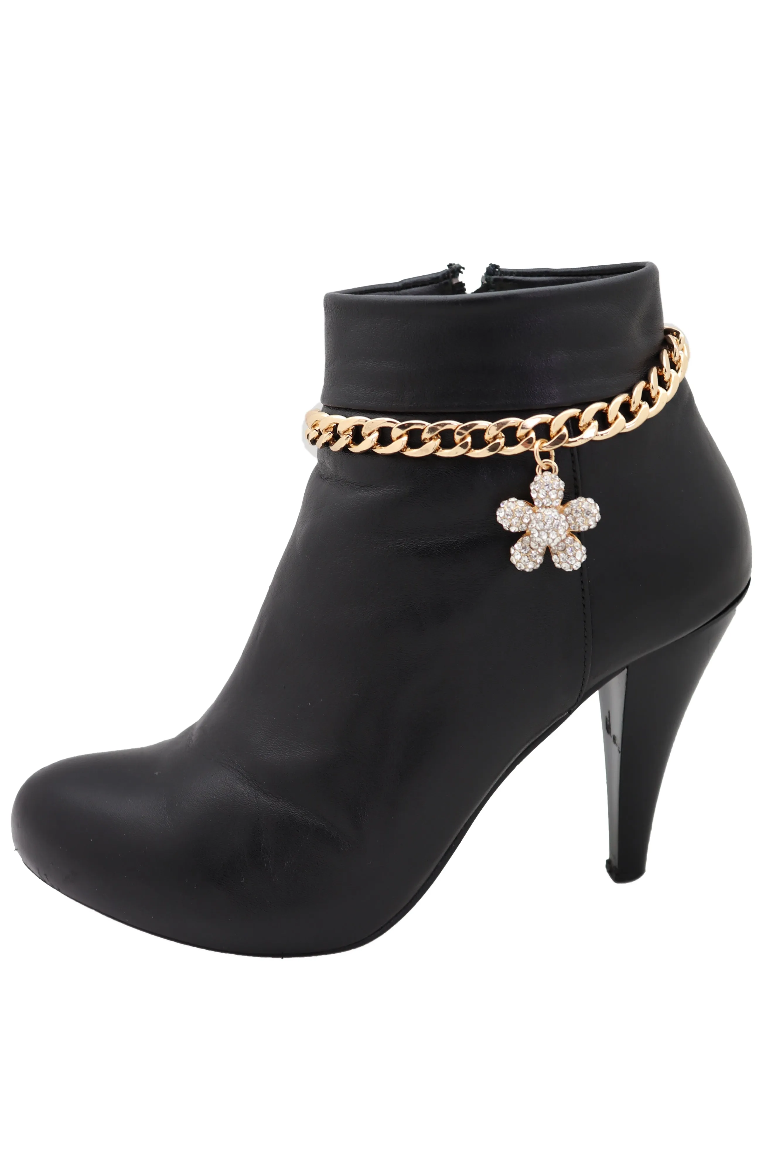 Gold Metal Chain Boot Bracelet Shoe Charm Flower Anklet