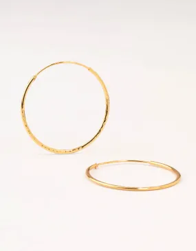 Gold Plated Sterling Silver Textured Hoop Earrings