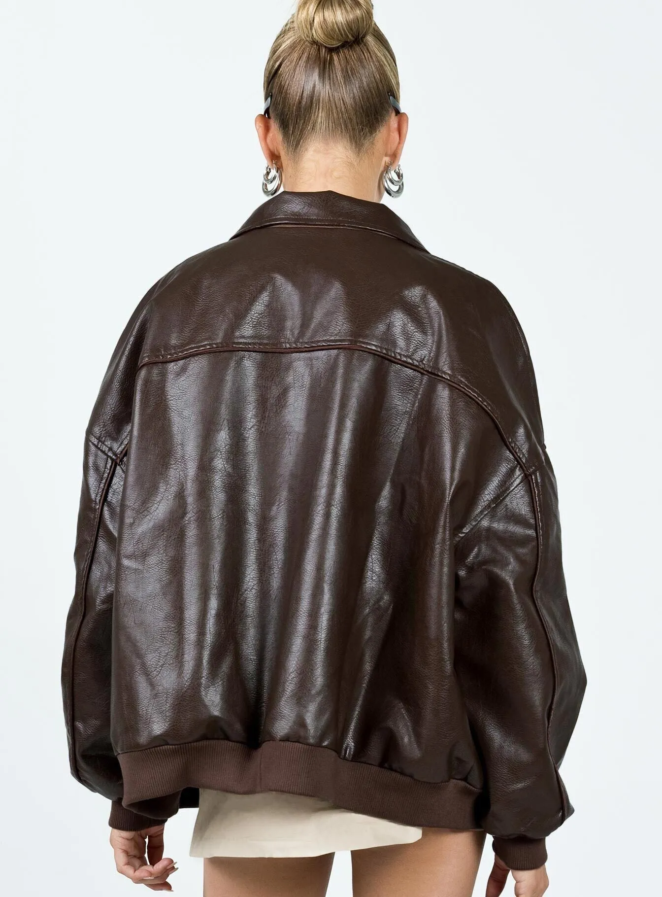 Goldsmith Faux Leather Bomber Jacket Brown