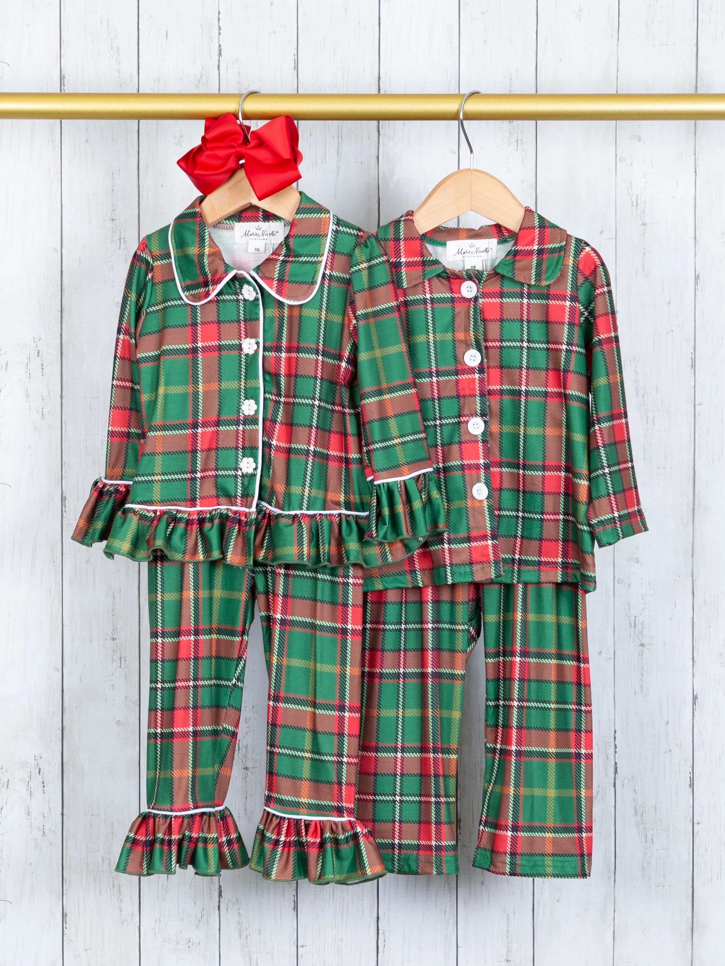 Green & Red Plaid Ruffle Pajamas