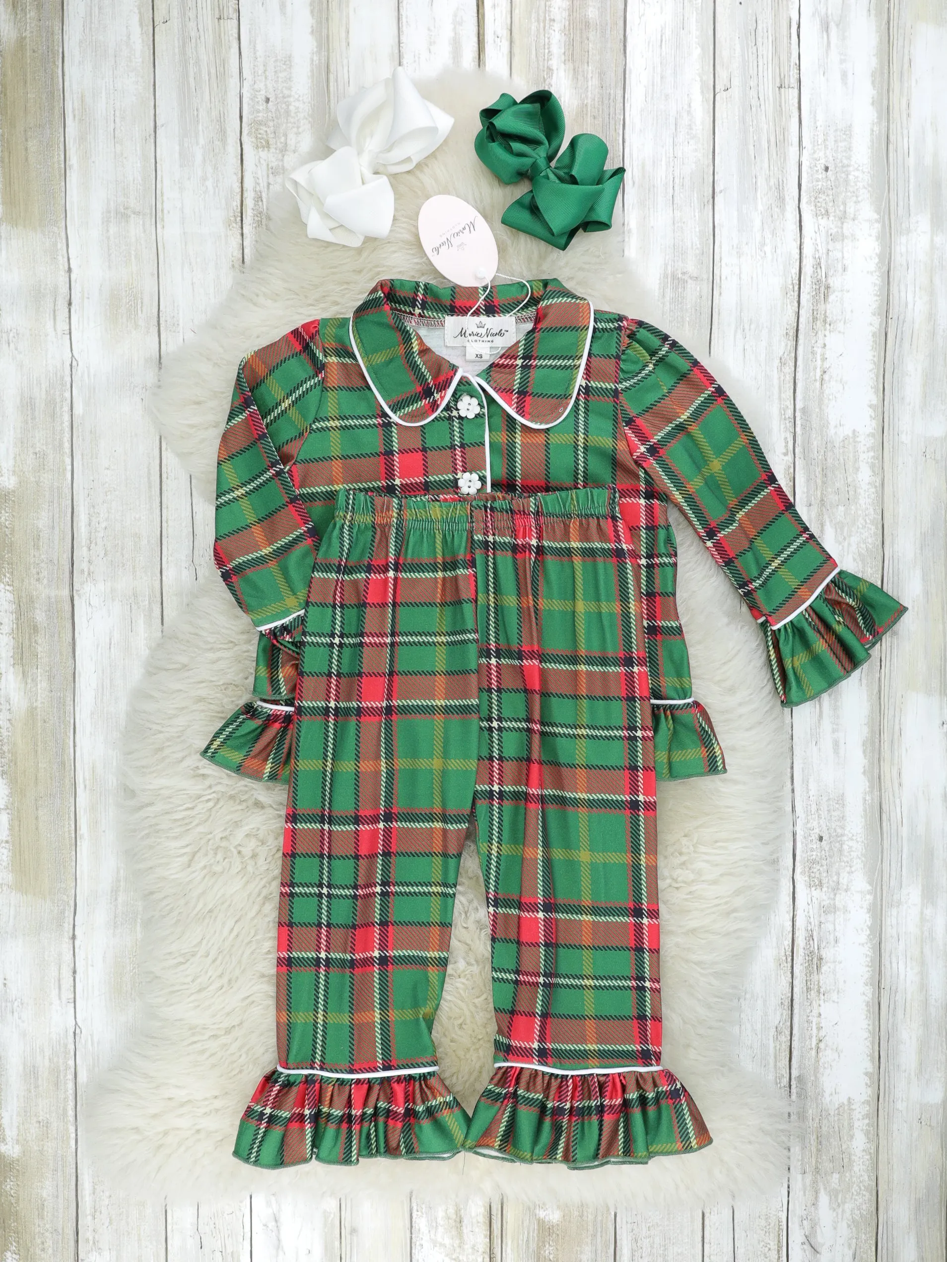 Green & Red Plaid Ruffle Pajamas