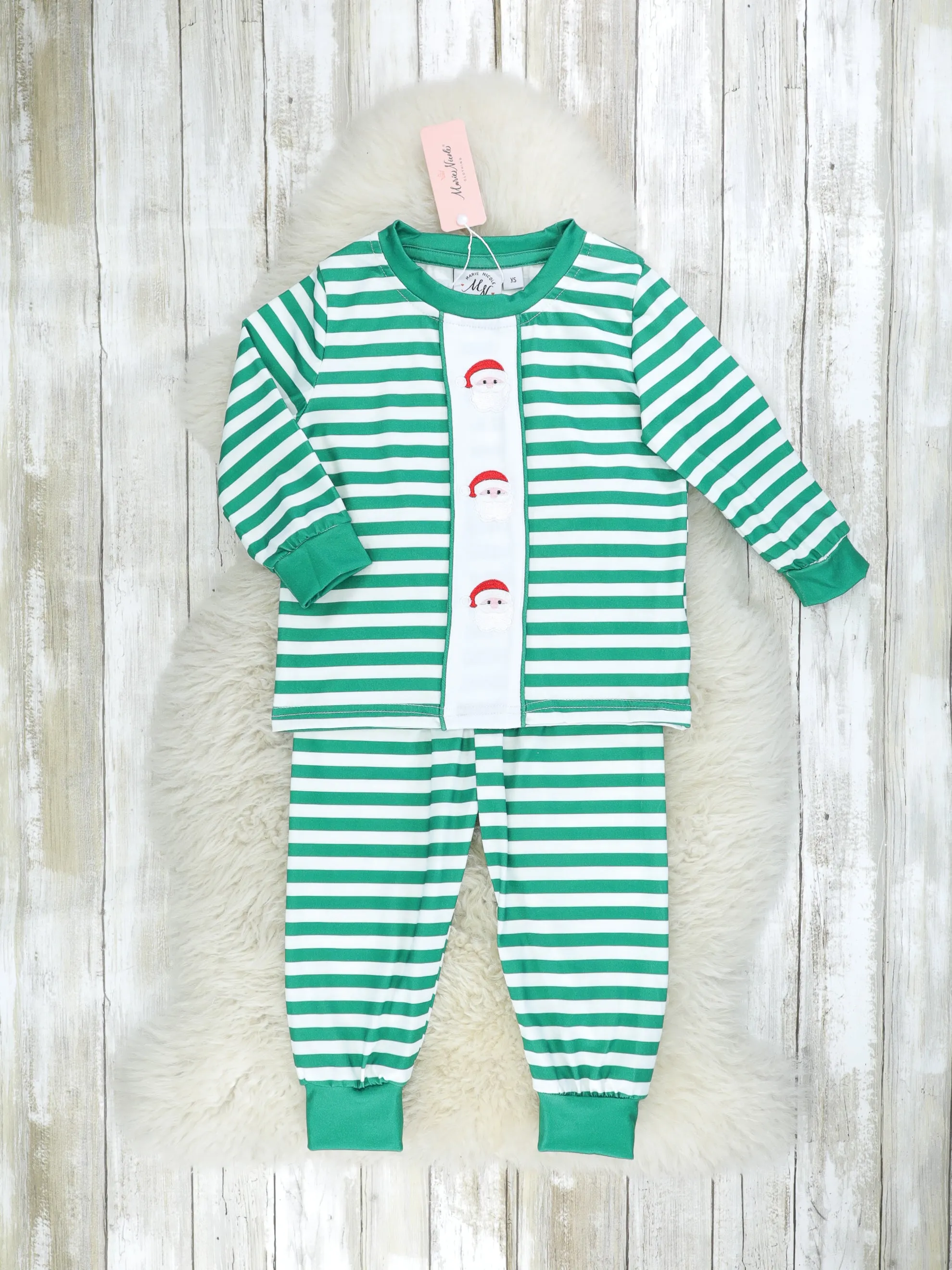 Green Striped Santa Pajamas - Boys & Girls