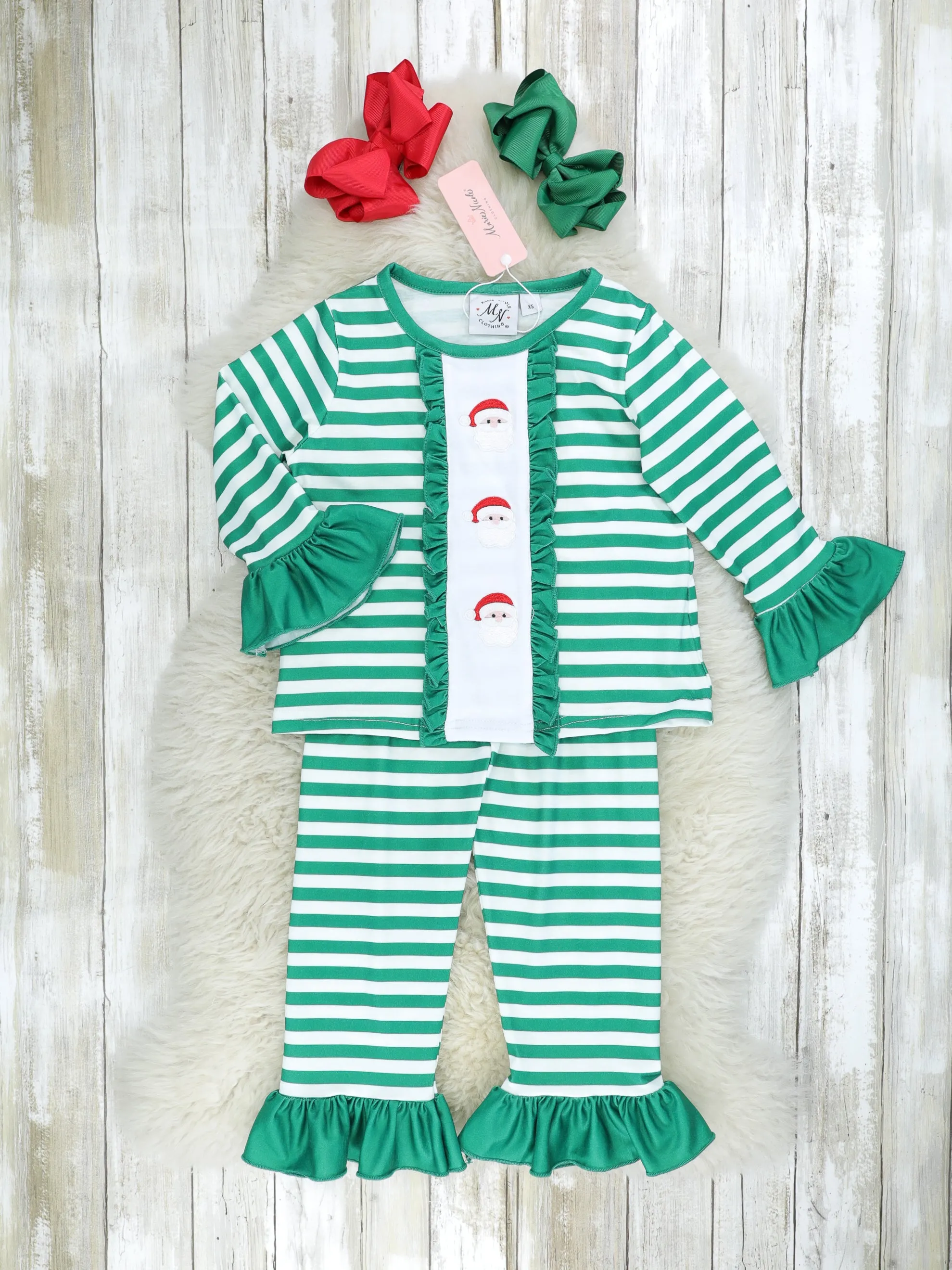 Green Striped Santa Pajamas - Boys & Girls