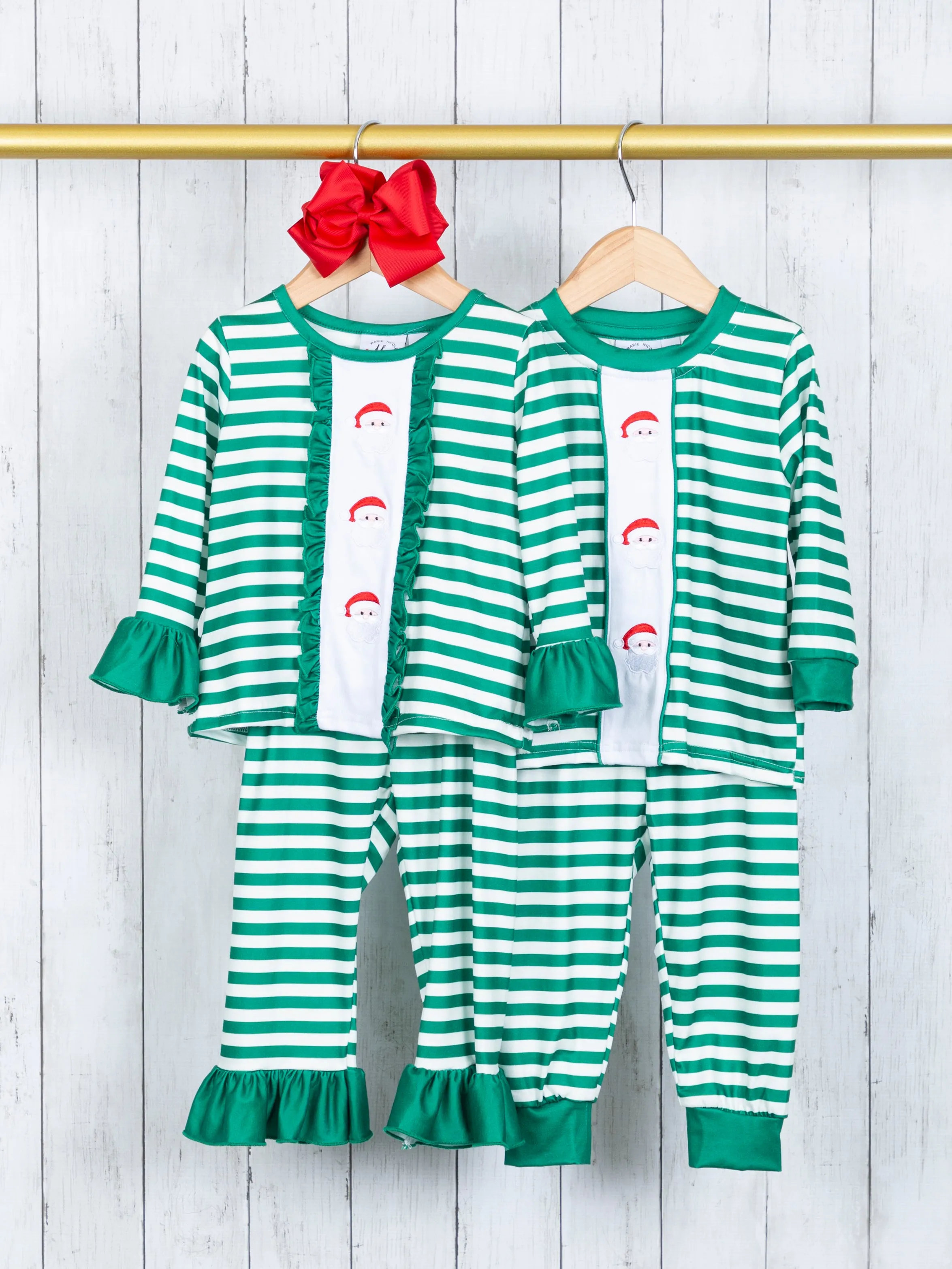 Green Striped Santa Pajamas - Boys & Girls