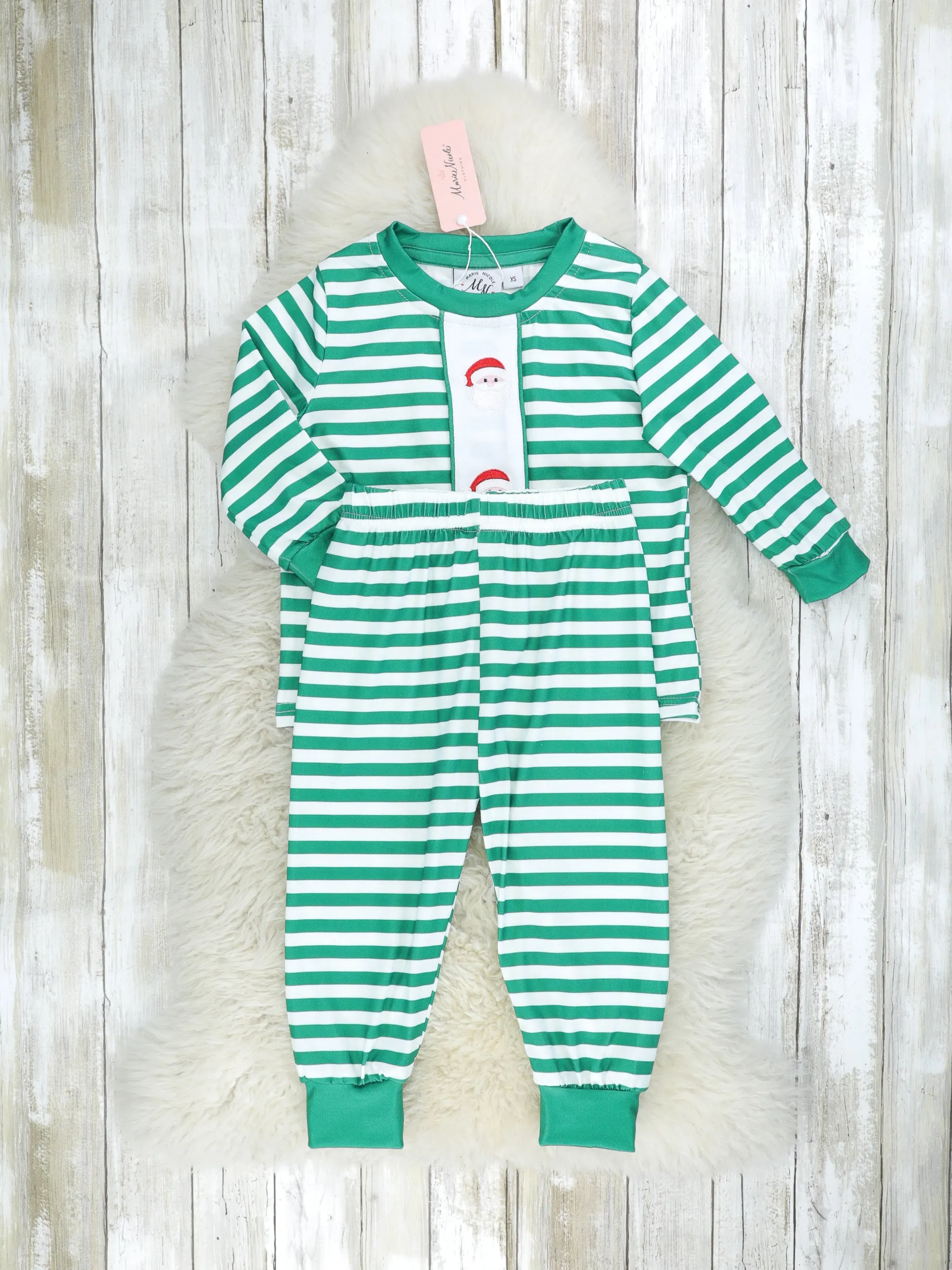 Green Striped Santa Pajamas - Boys & Girls