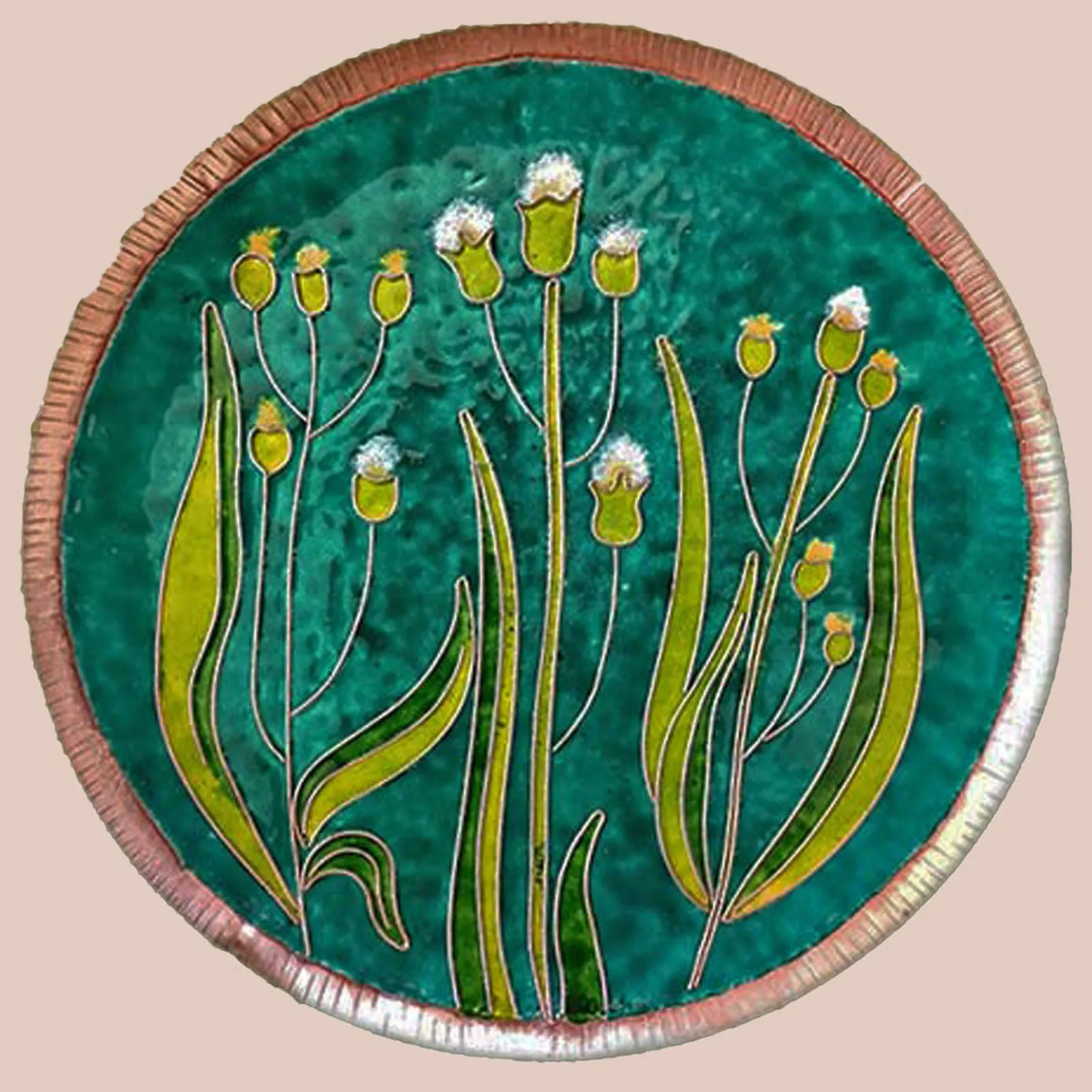 Green Water Flower Handmade Copper Plate