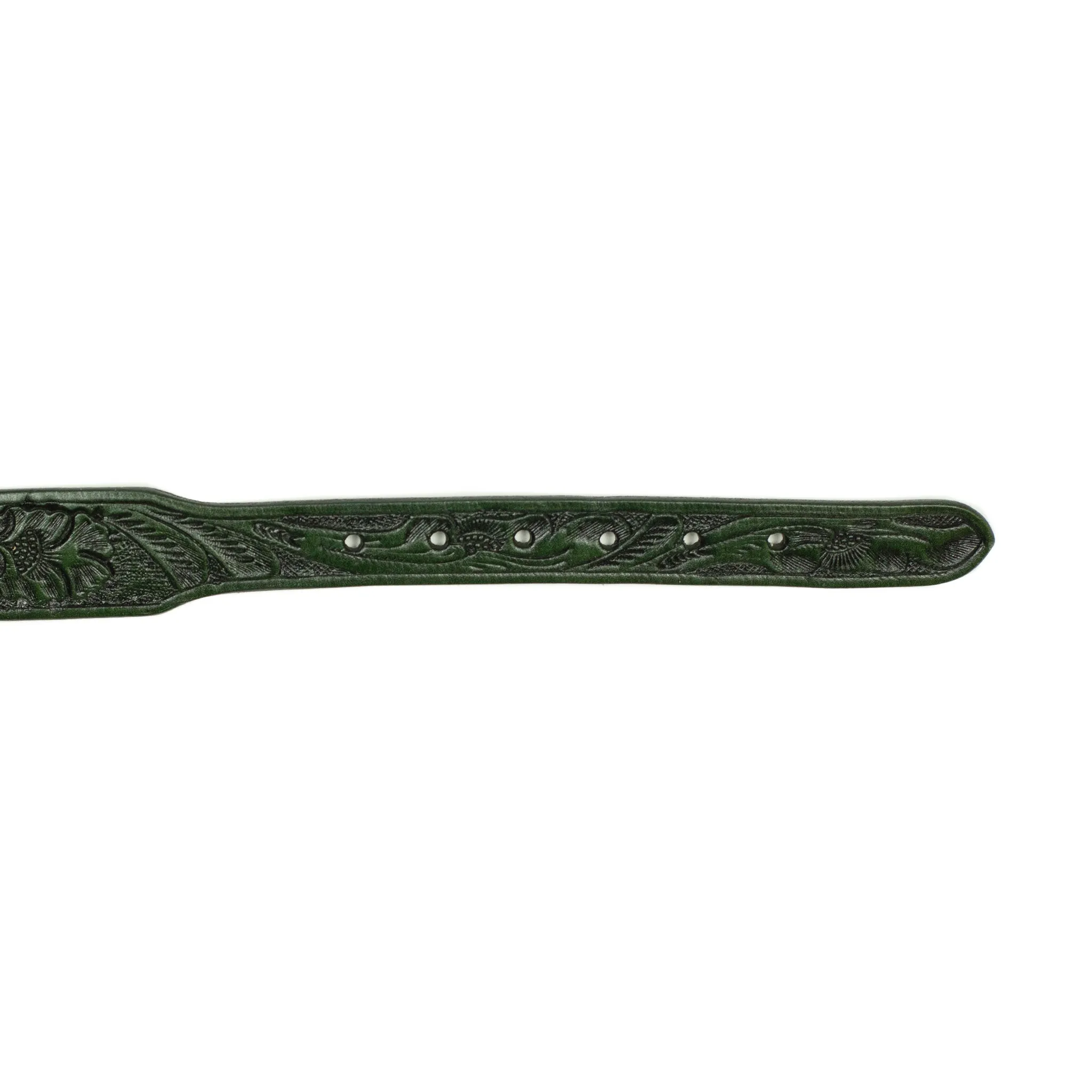 Hand tooled leather belt in emerald green