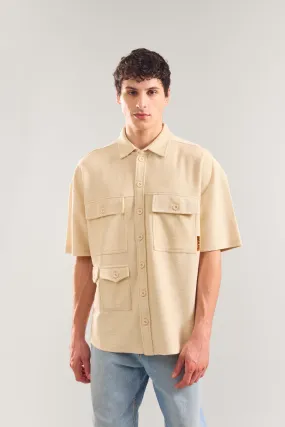 Heavy Weight Fawn Multi Utility Patch Pocket Half Sleeve Shirt