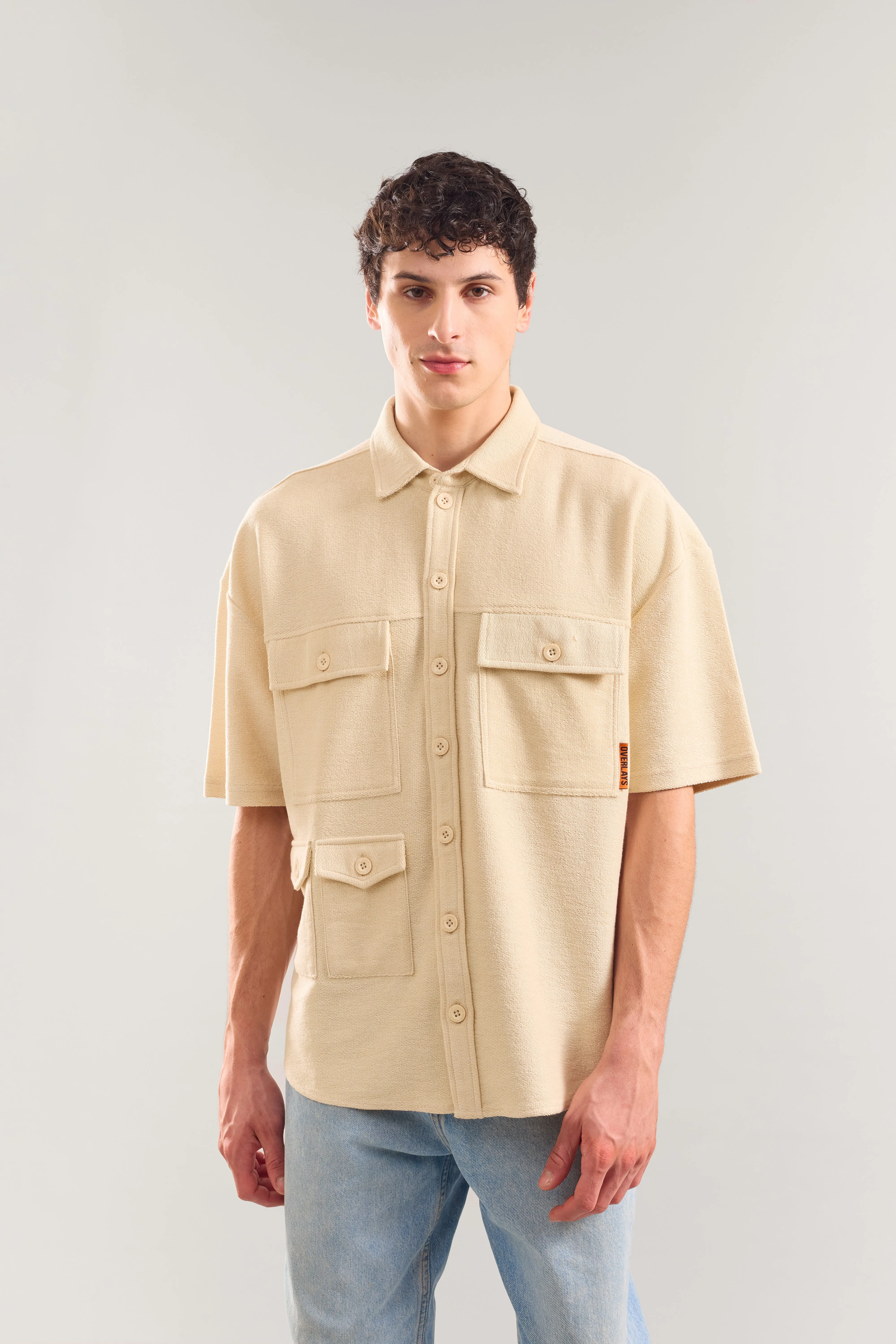 Heavy Weight Fawn Multi Utility Patch Pocket Half Sleeve Shirt