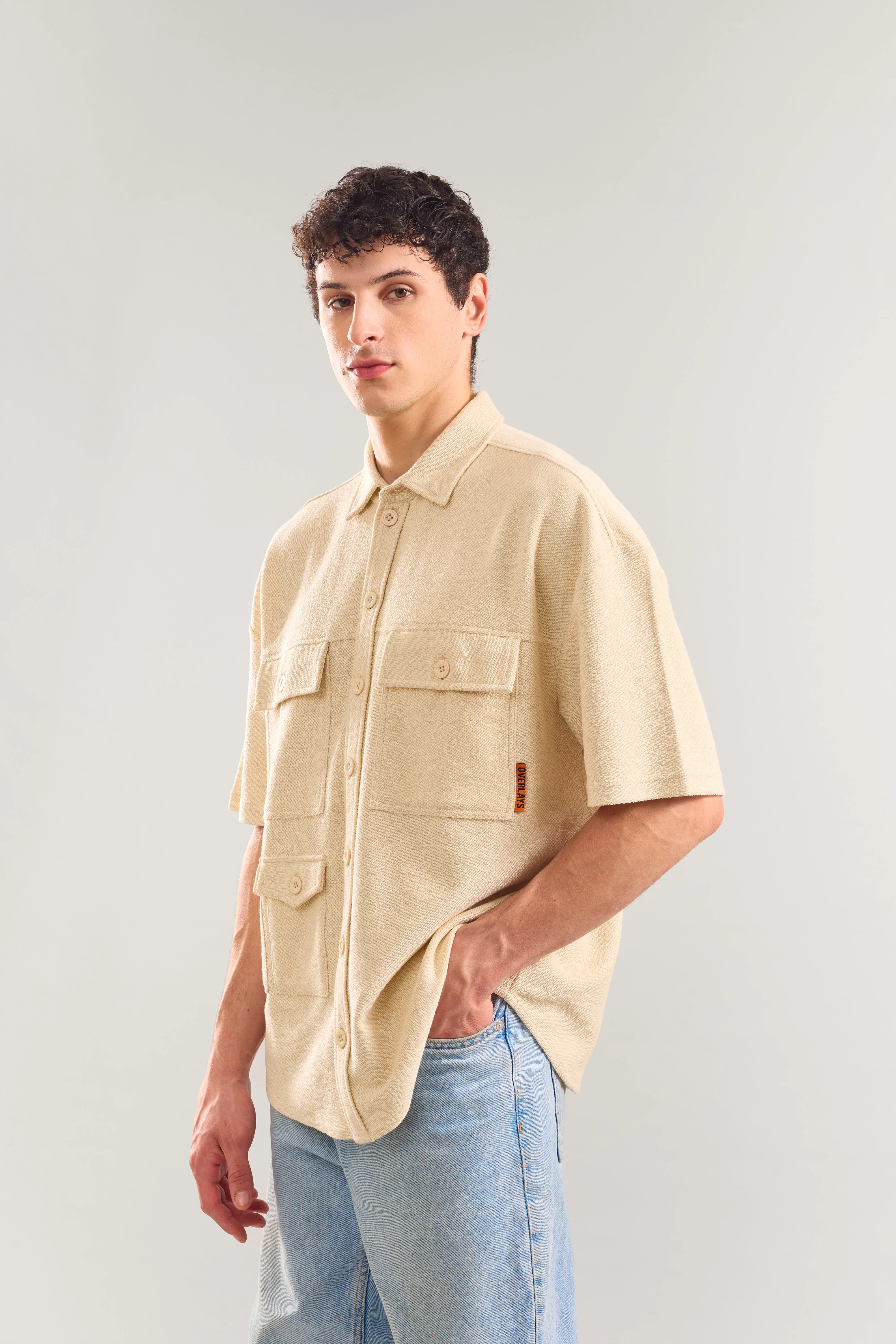 Heavy Weight Fawn Multi Utility Patch Pocket Half Sleeve Shirt