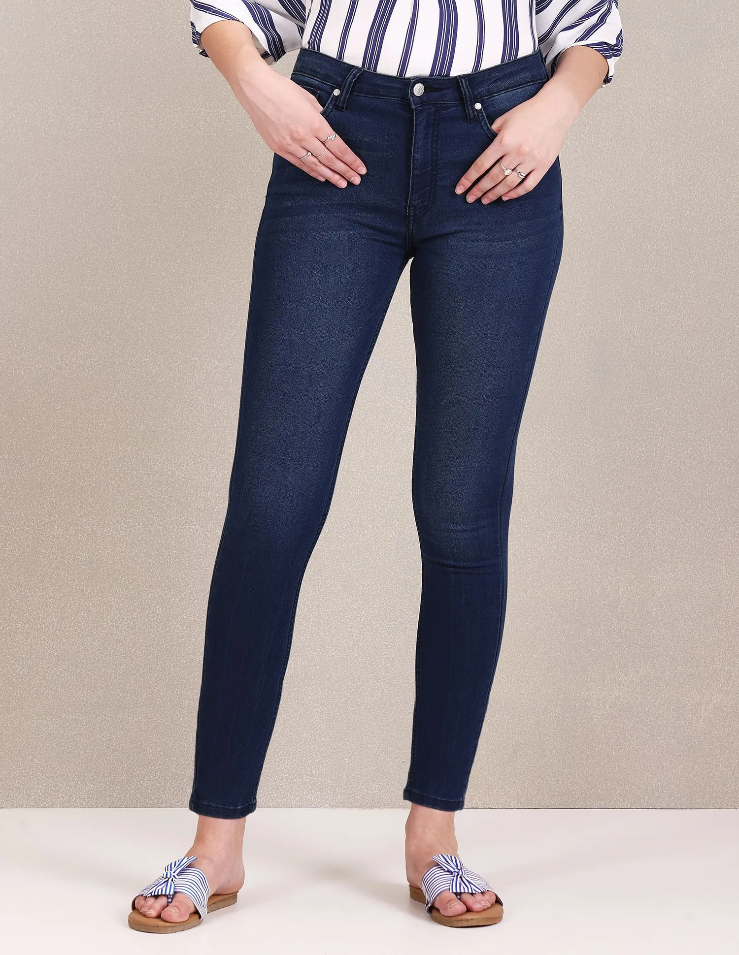 High Rise Stone Wash Jeans