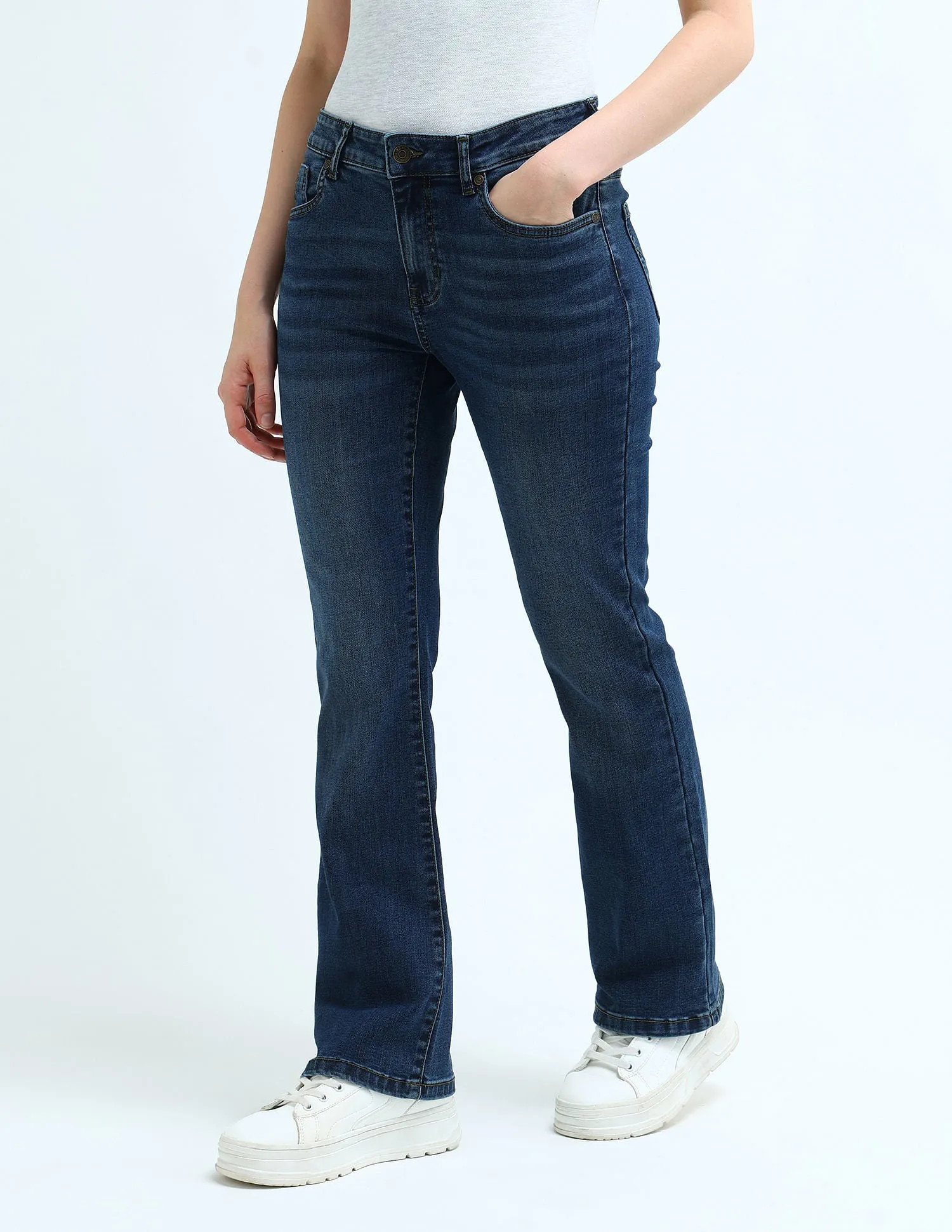 High Rise Tinted Skinny Bootcut Jeans