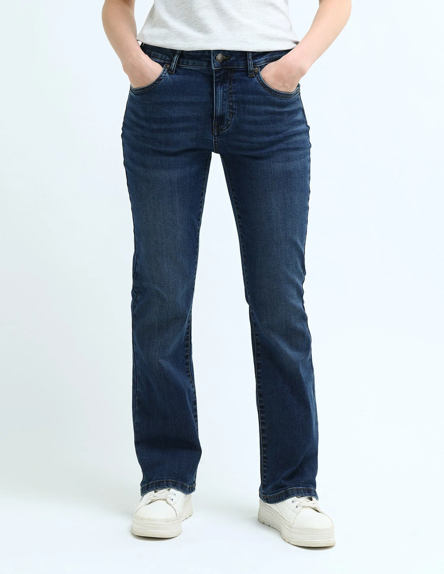 High Rise Tinted Skinny Bootcut Jeans