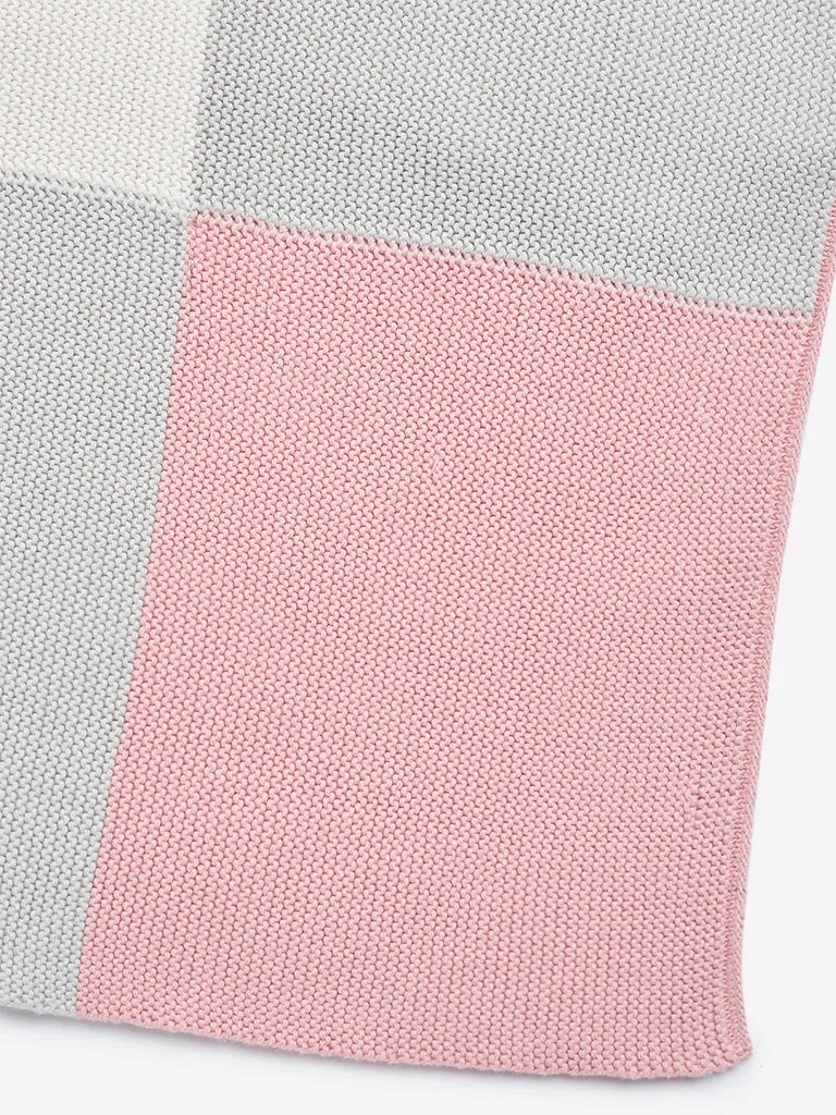 HOP Baby Pink Knit Texture Square Pattern Cotton Blanket