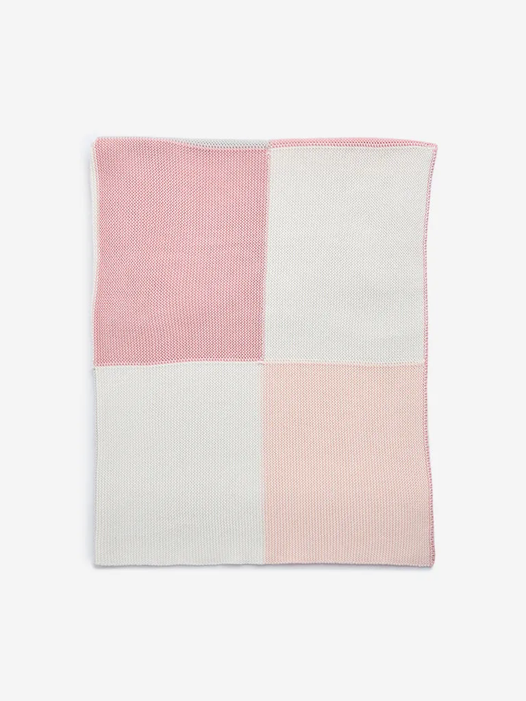 HOP Baby Pink Knit Texture Square Pattern Cotton Blanket