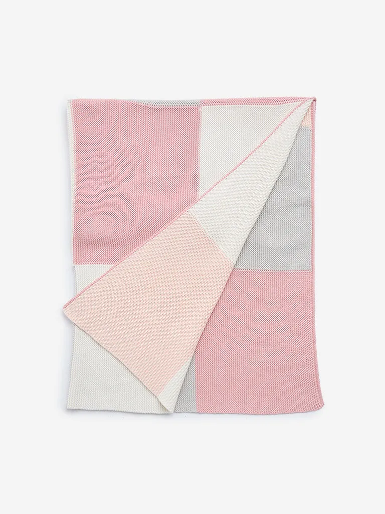 HOP Baby Pink Knit Texture Square Pattern Cotton Blanket