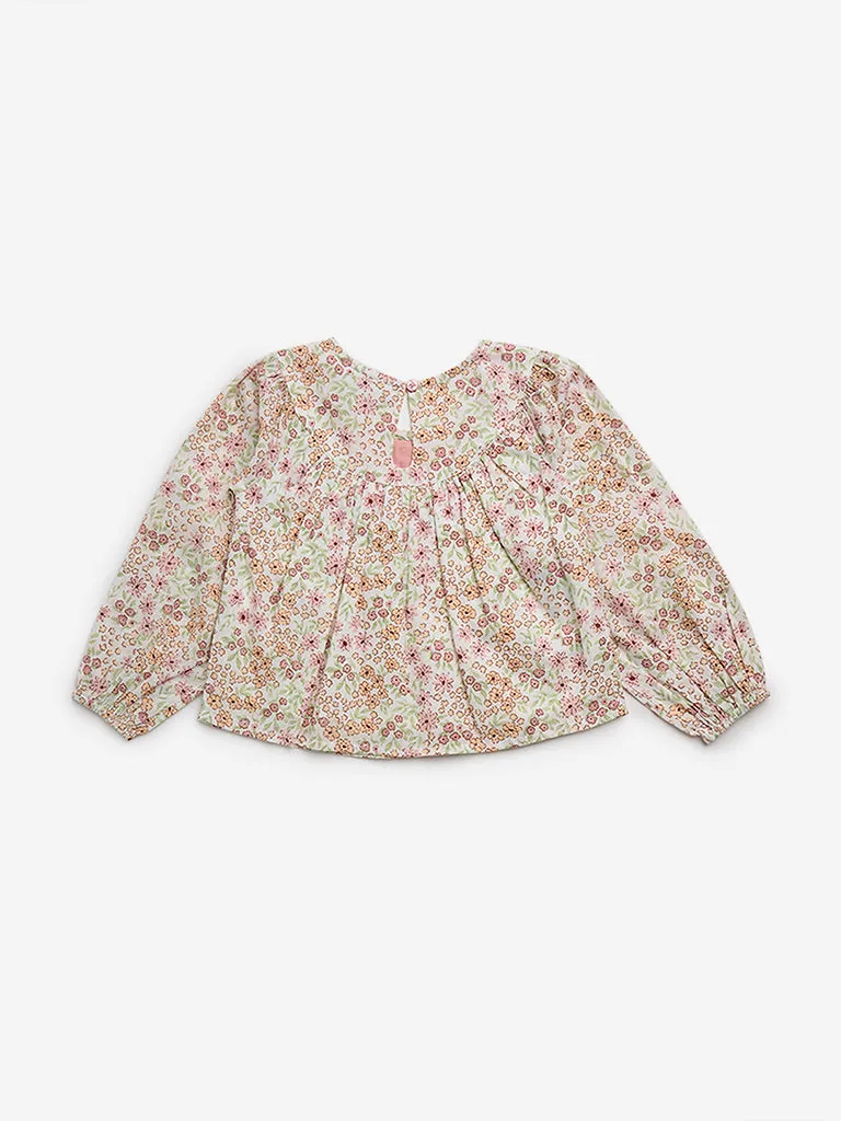 HOP Kids Multicolour Floral Design Cotton Blend Top