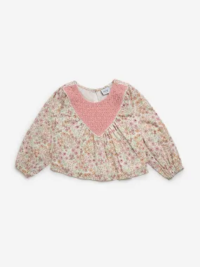 HOP Kids Multicolour Floral Design Cotton Blend Top