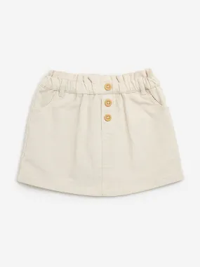 HOP Kids Off-White Textured High-Rise Cotton Blend Skirt