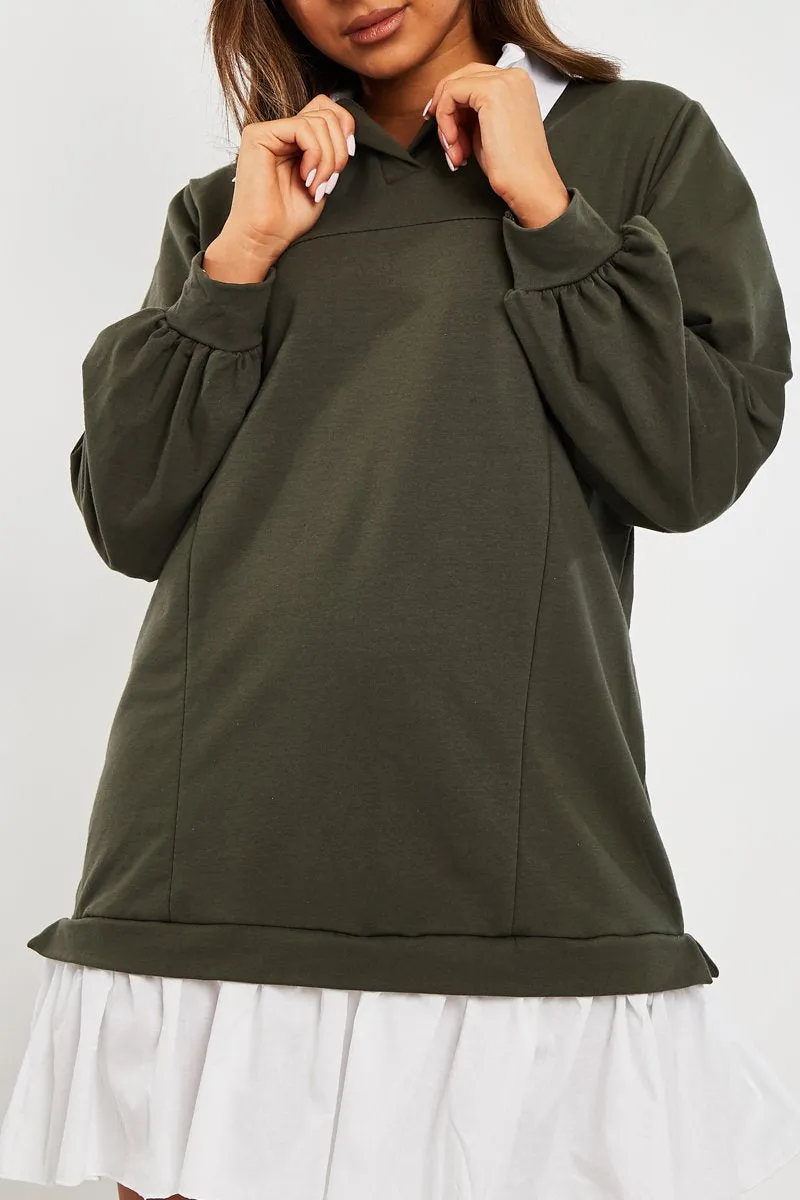 Khaki Oversized Jumper Shirt Dress - Islah