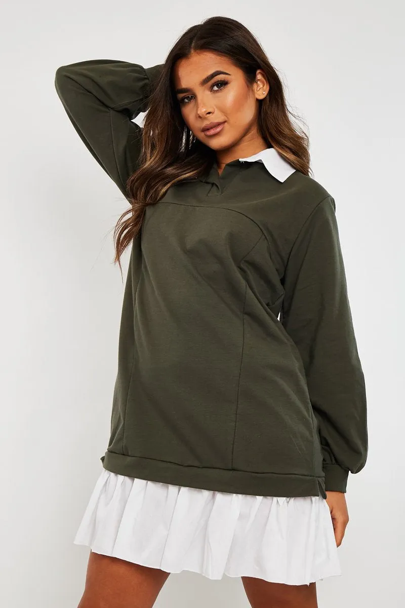 Khaki Oversized Jumper Shirt Dress - Islah