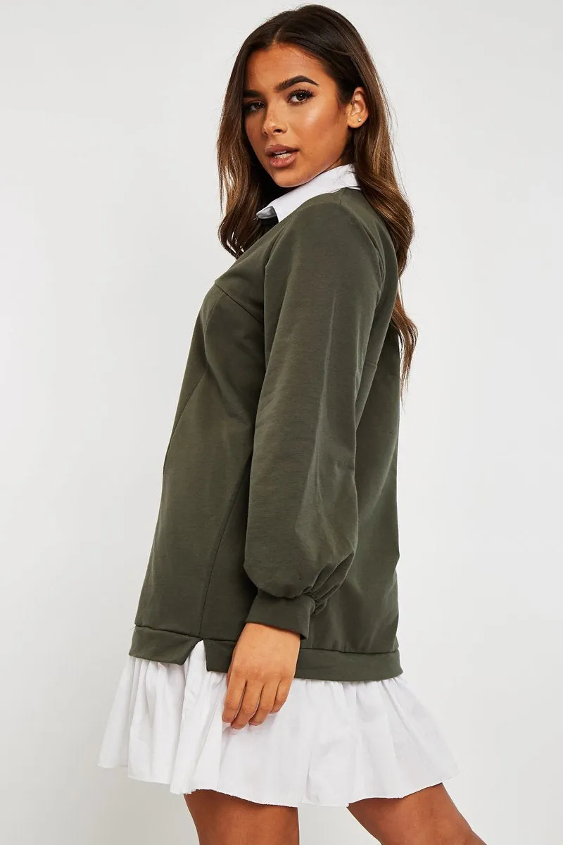 Khaki Oversized Jumper Shirt Dress - Islah