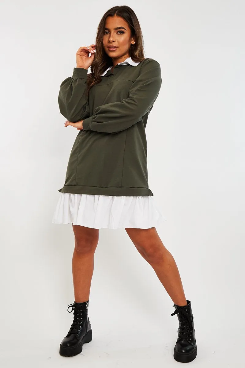 Khaki Oversized Jumper Shirt Dress - Islah