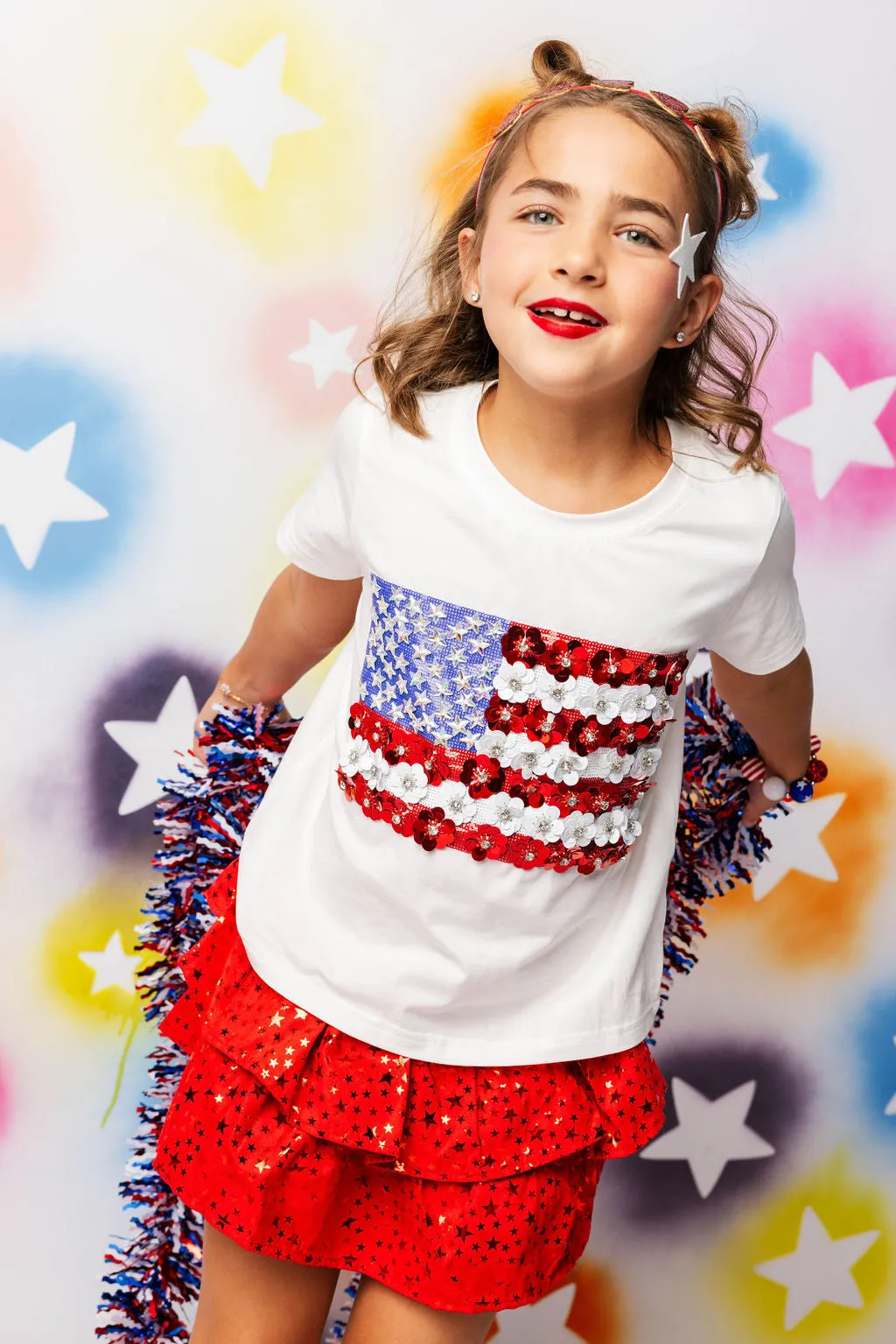 Kids Red Star Smocked Skort