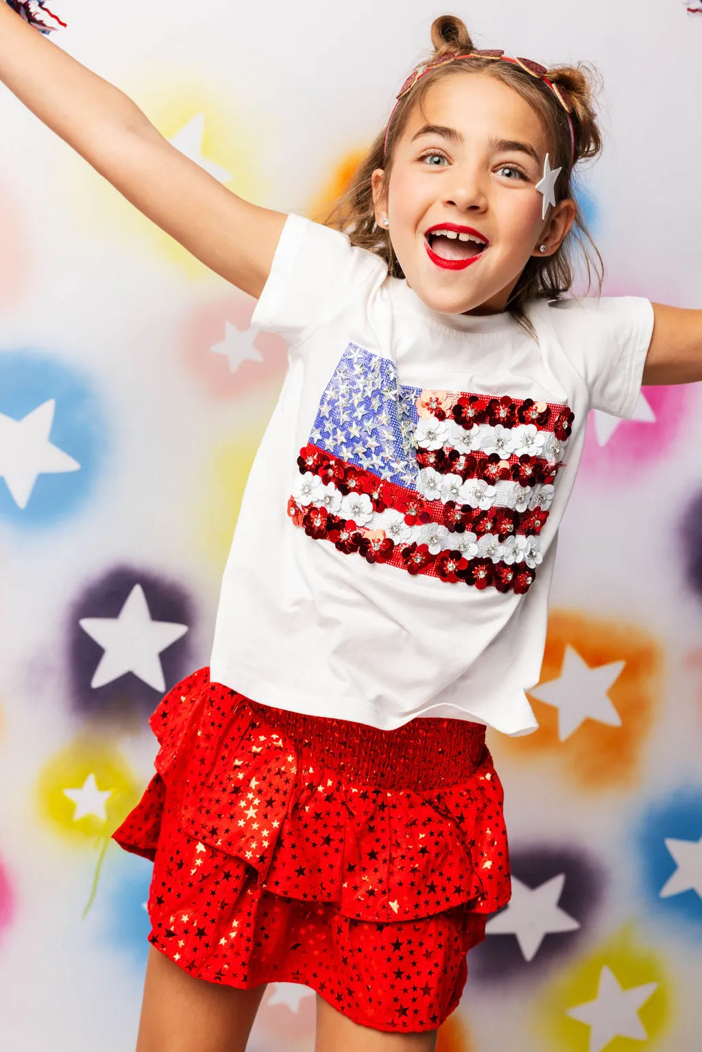 Kids Red Star Smocked Skort